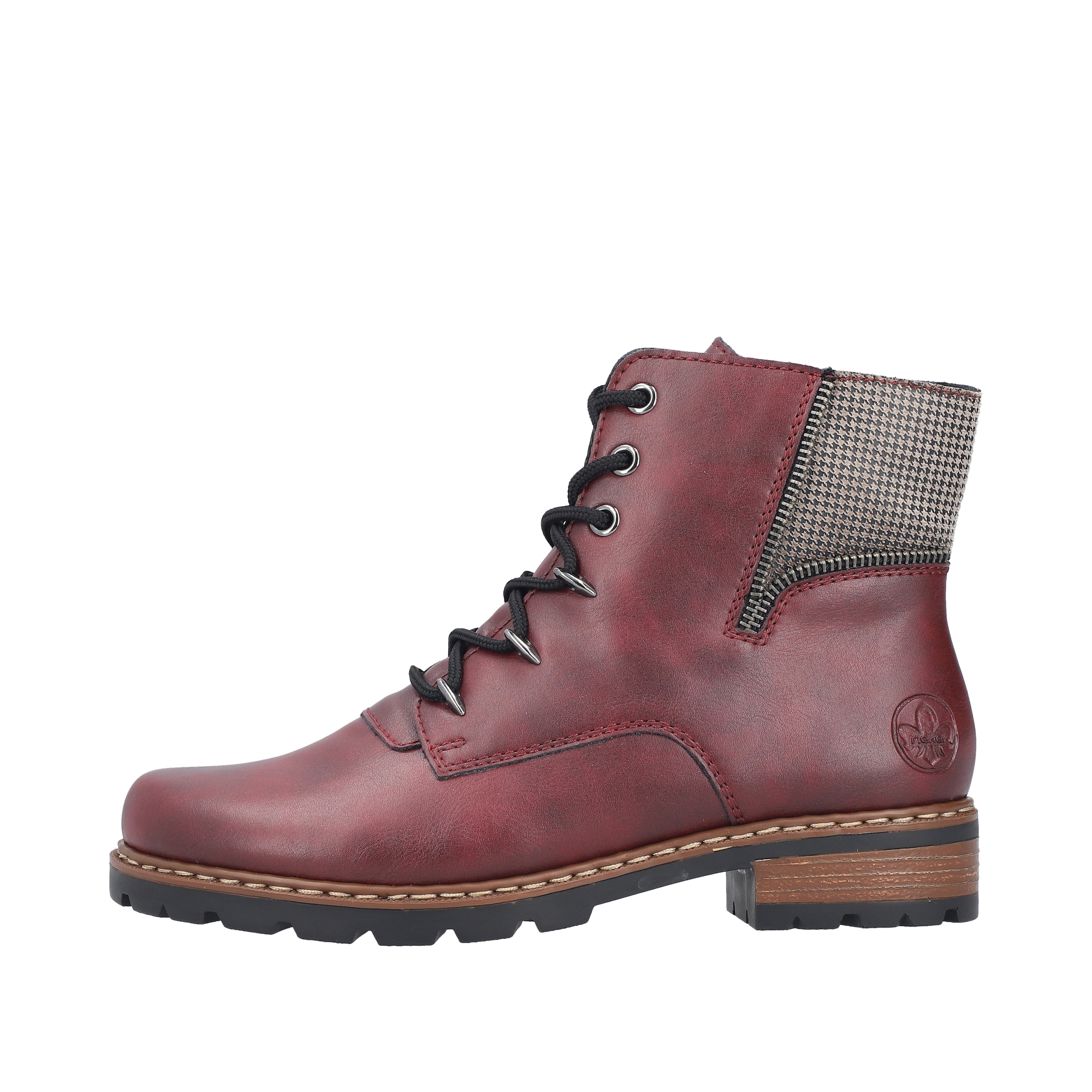 Rieker Schnürboots  mit Besatz in Pepita-Look