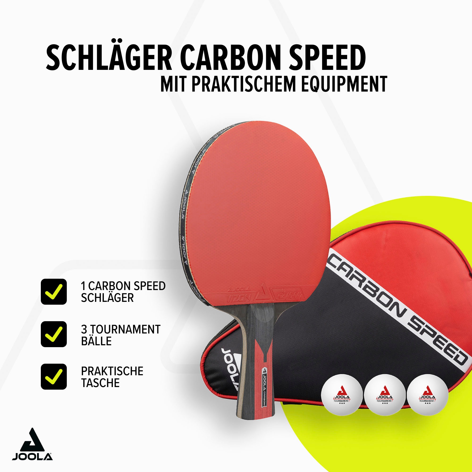 Joola Tischtennisschläger »TT-BAT Carbon Speed«, (Set, mit Bällen-mit Schlägerhülle)