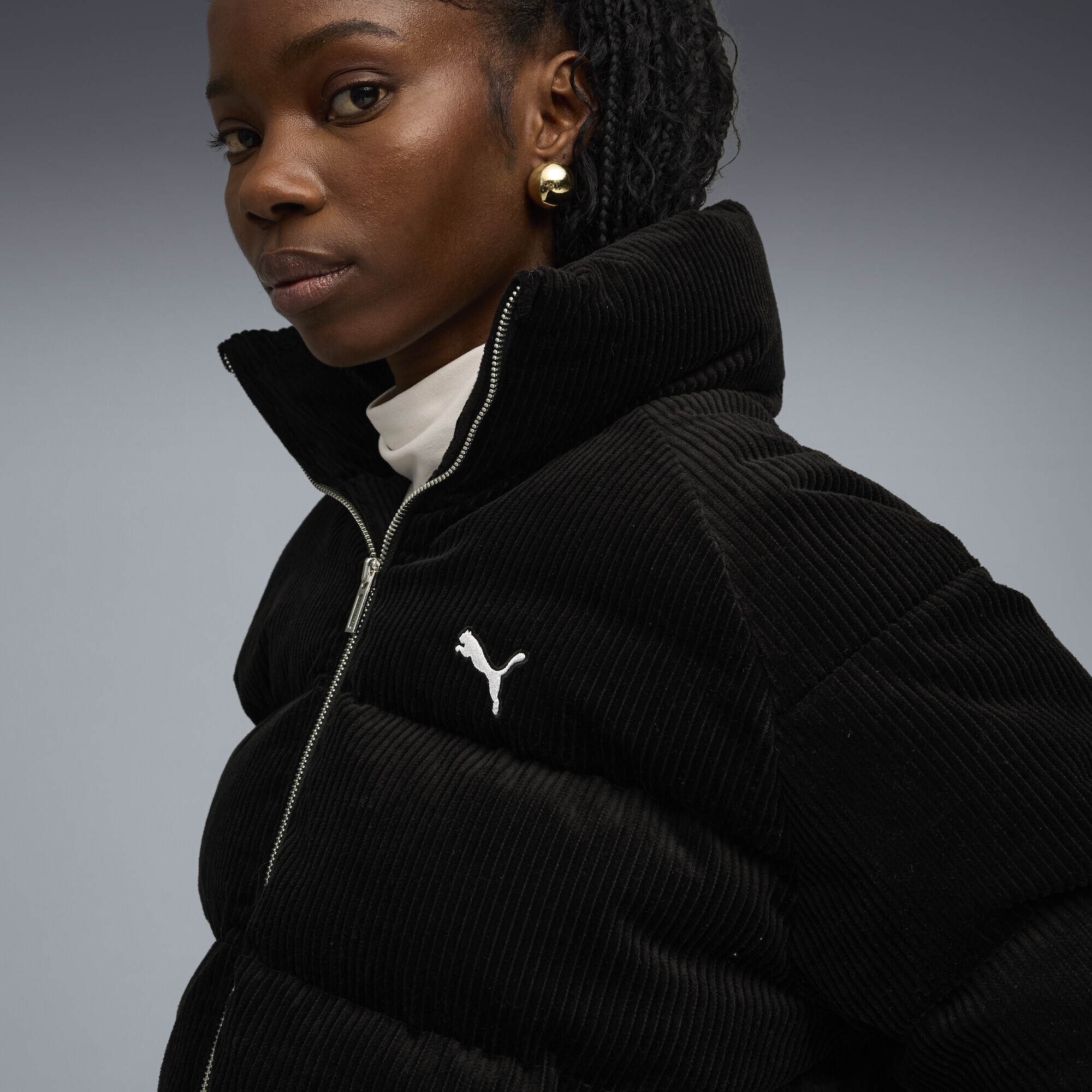 PUMA Winterjacke »Wardrobe Essentials Cord-Pufferjacke Damen«