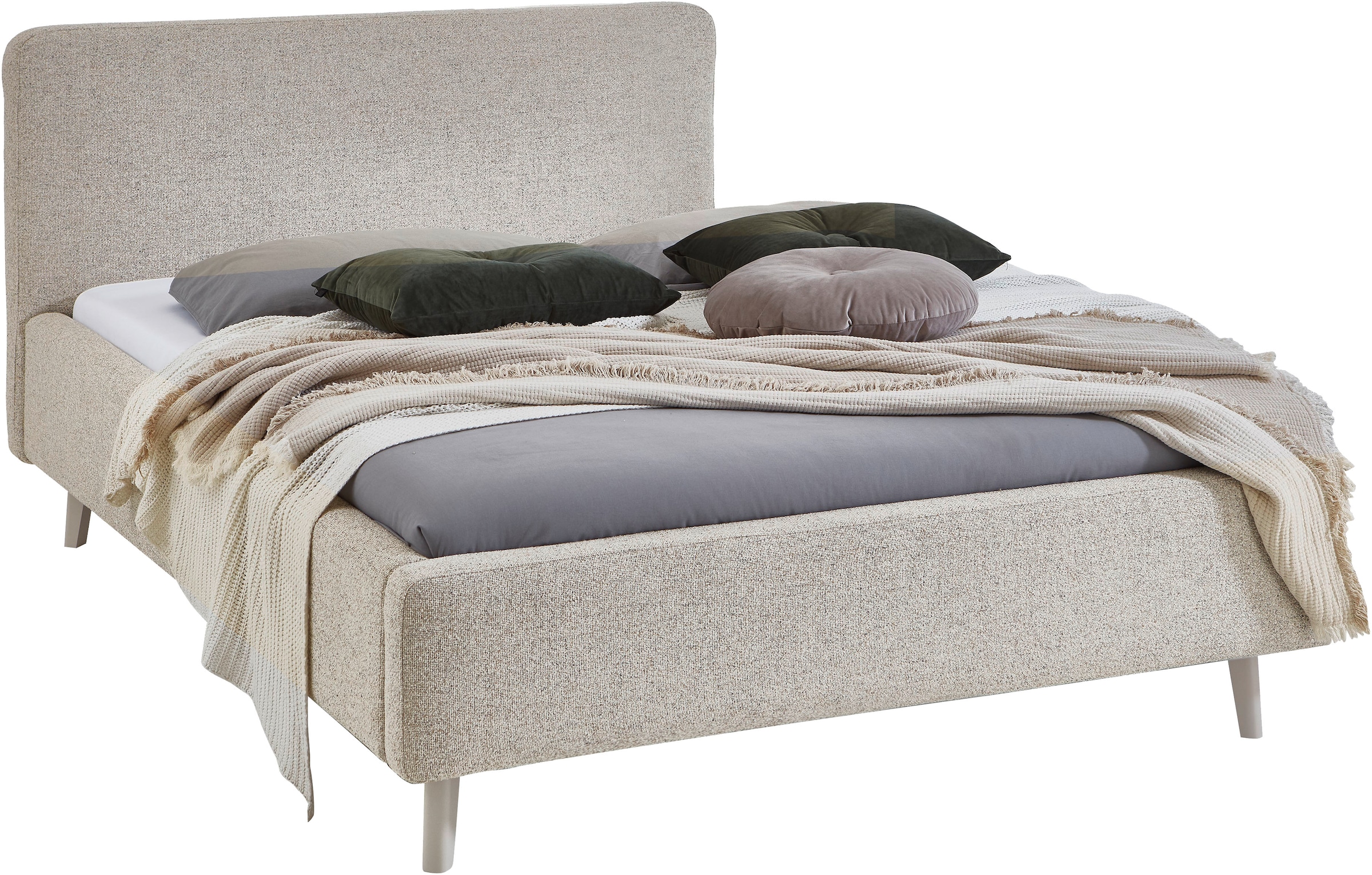 Polsterbett MEISE.MÖBEL, B:161cm H:105cm L:218cm, beige, Betten, "MATTIS mit sandfarbenem Fuß, wahlweise mit Bettkasten", in verschiedenen Breiten,