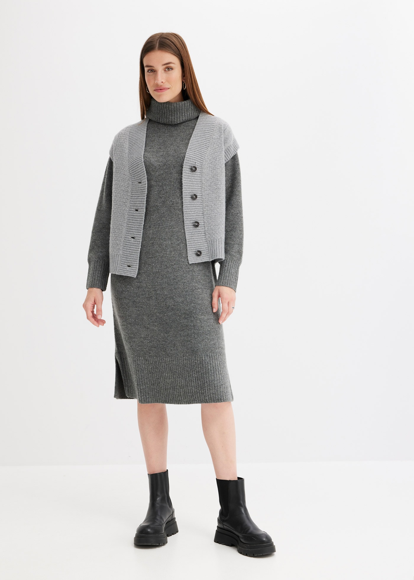 bonprix Strickweste »Strickweste mit Zopfmuster« aus Polyester und Elasthan, bequeme Passform, mit Zopfmuster