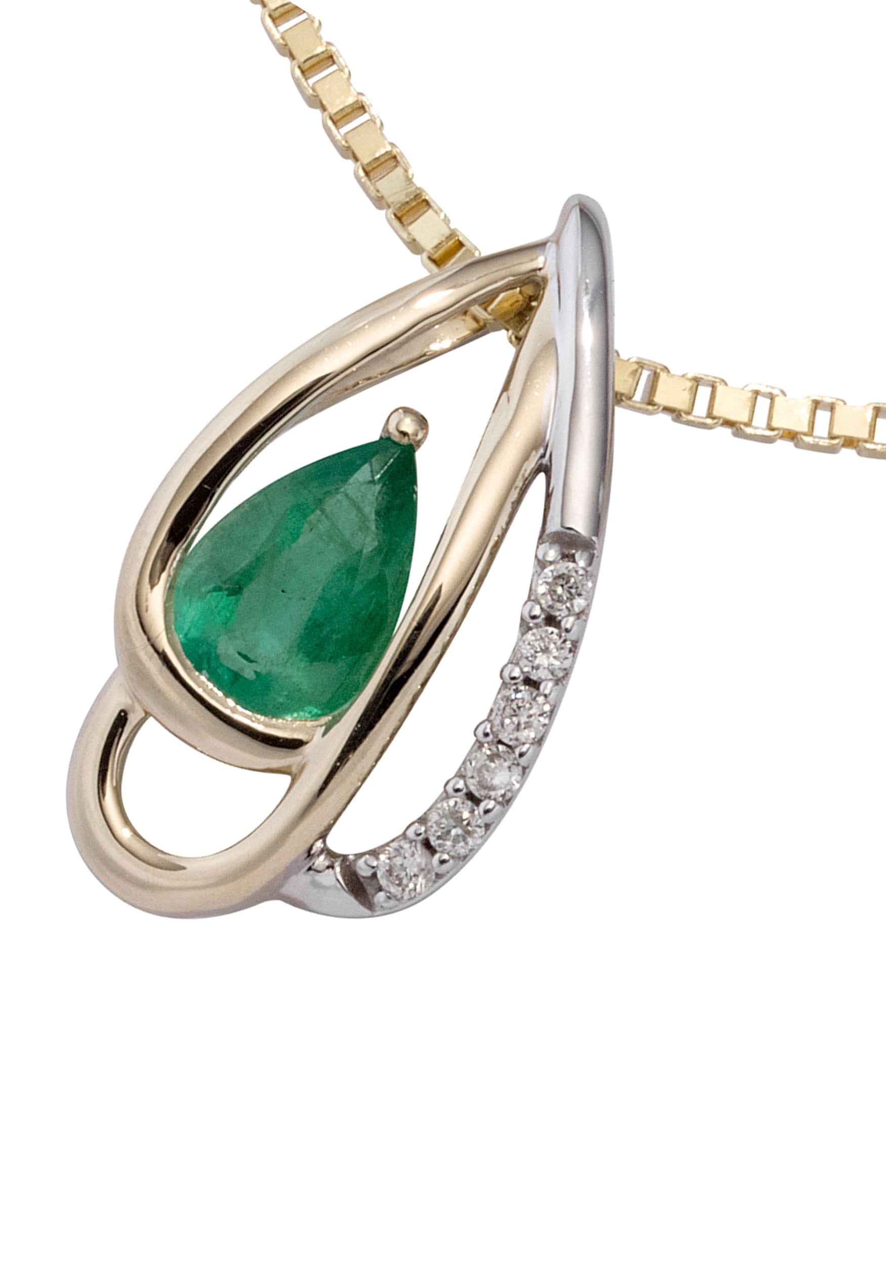 JOBO Kettenanhänger »Anhänger mit Smaragd und 6 Diamanten«, 585 Gold bicolor