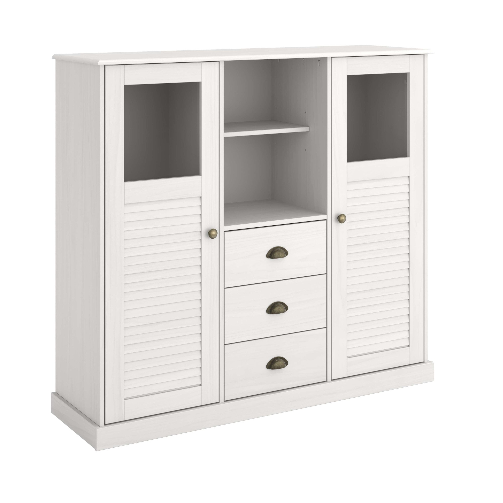 OTTO home Highboard "Turia, mit Glas- und Lamellentüren" Vitrine/Midischrank/Kommode, aus massivem Kiefernholz, FSC, B: 127 cm