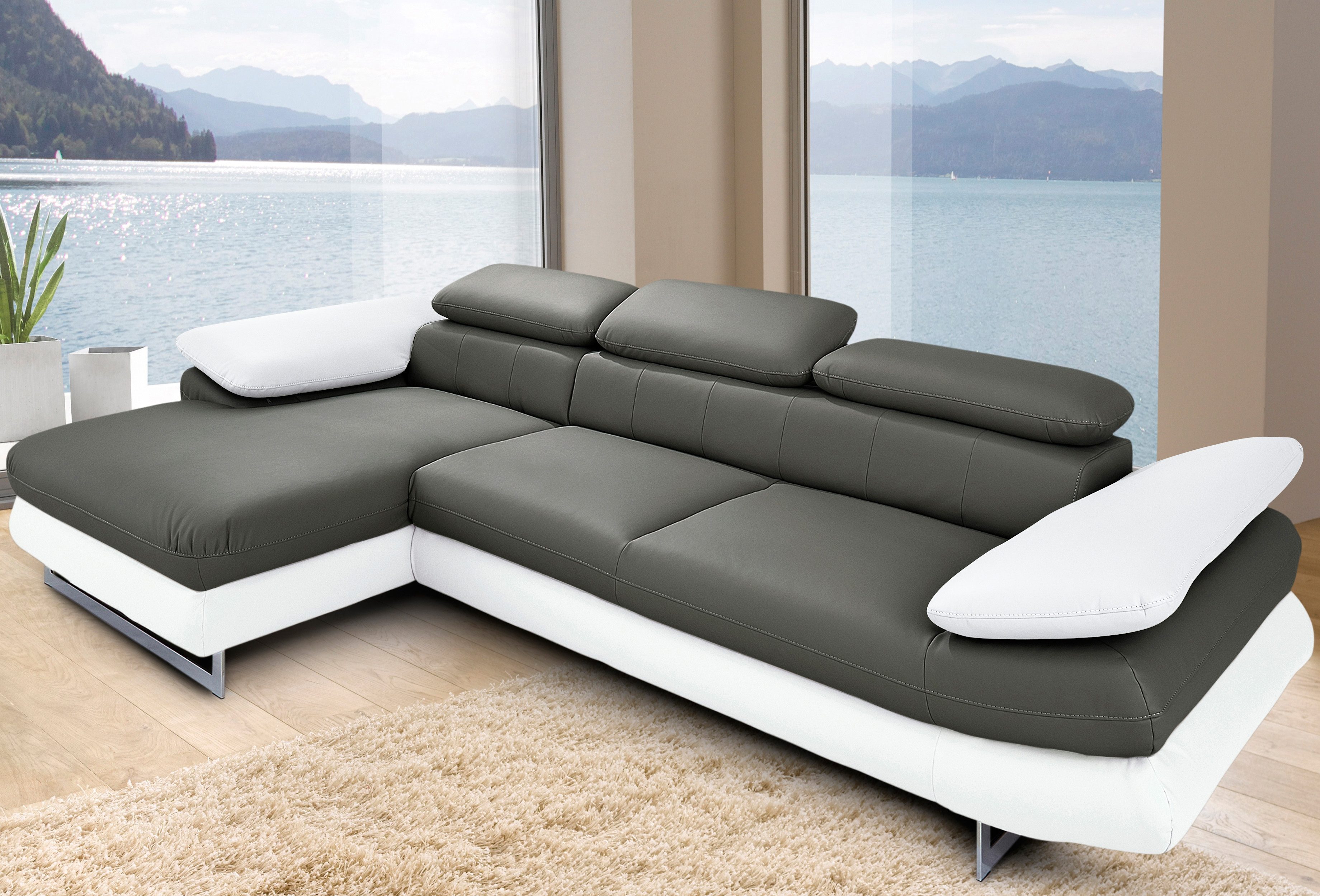 COTTA Ecksofa "Solution L-Form, B:286cm,modern mit Relaxarmlehne, Wellenunterfederung" mit Arm- & Kopfteilverstellung, wahlweise mit Schlaffunktion