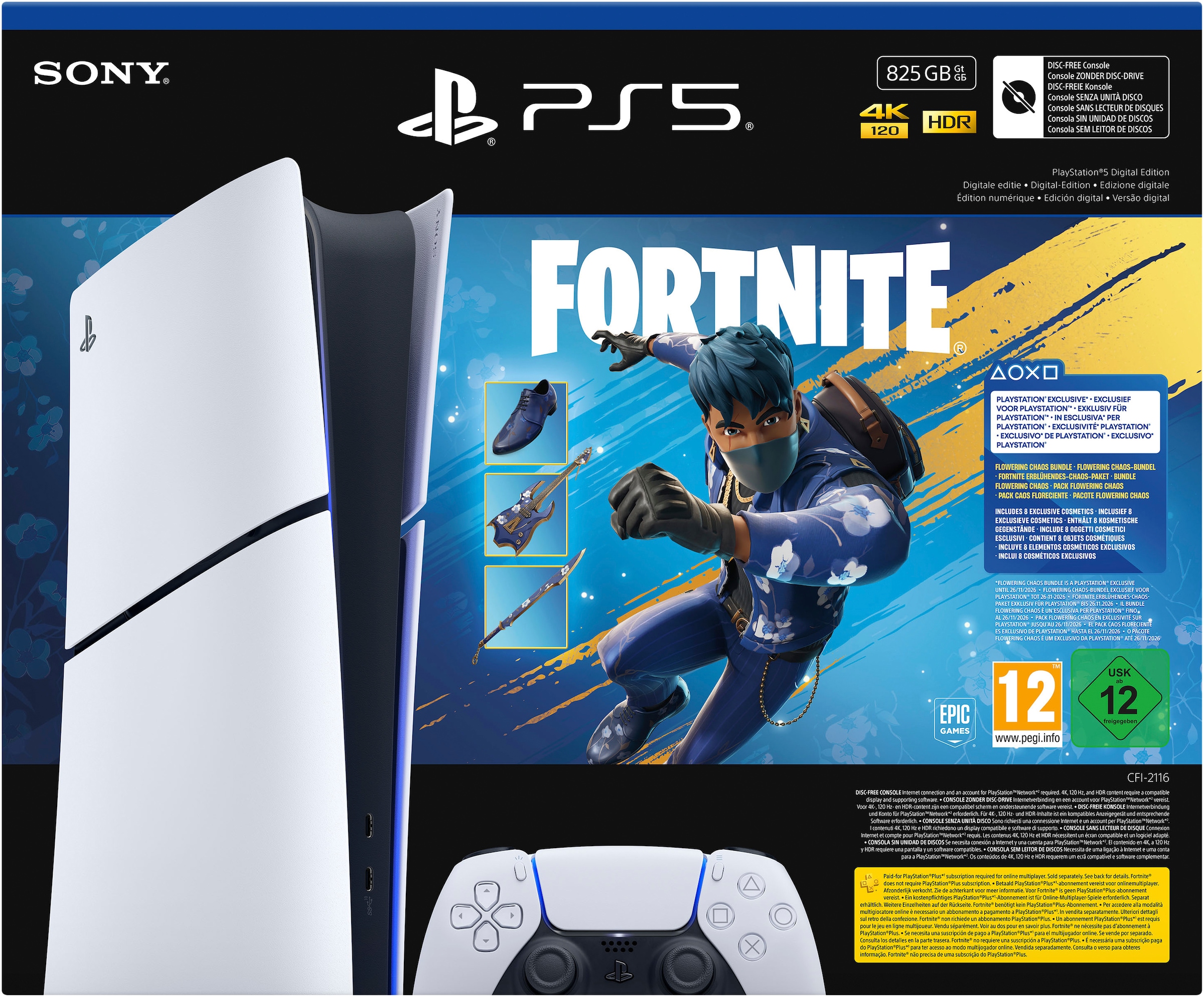 PlayStation 5 Konsolen-Set »PS5 Digital Edition (Slim) – Fortnite Erblühendes-Chaos-Bundle« 825 GB