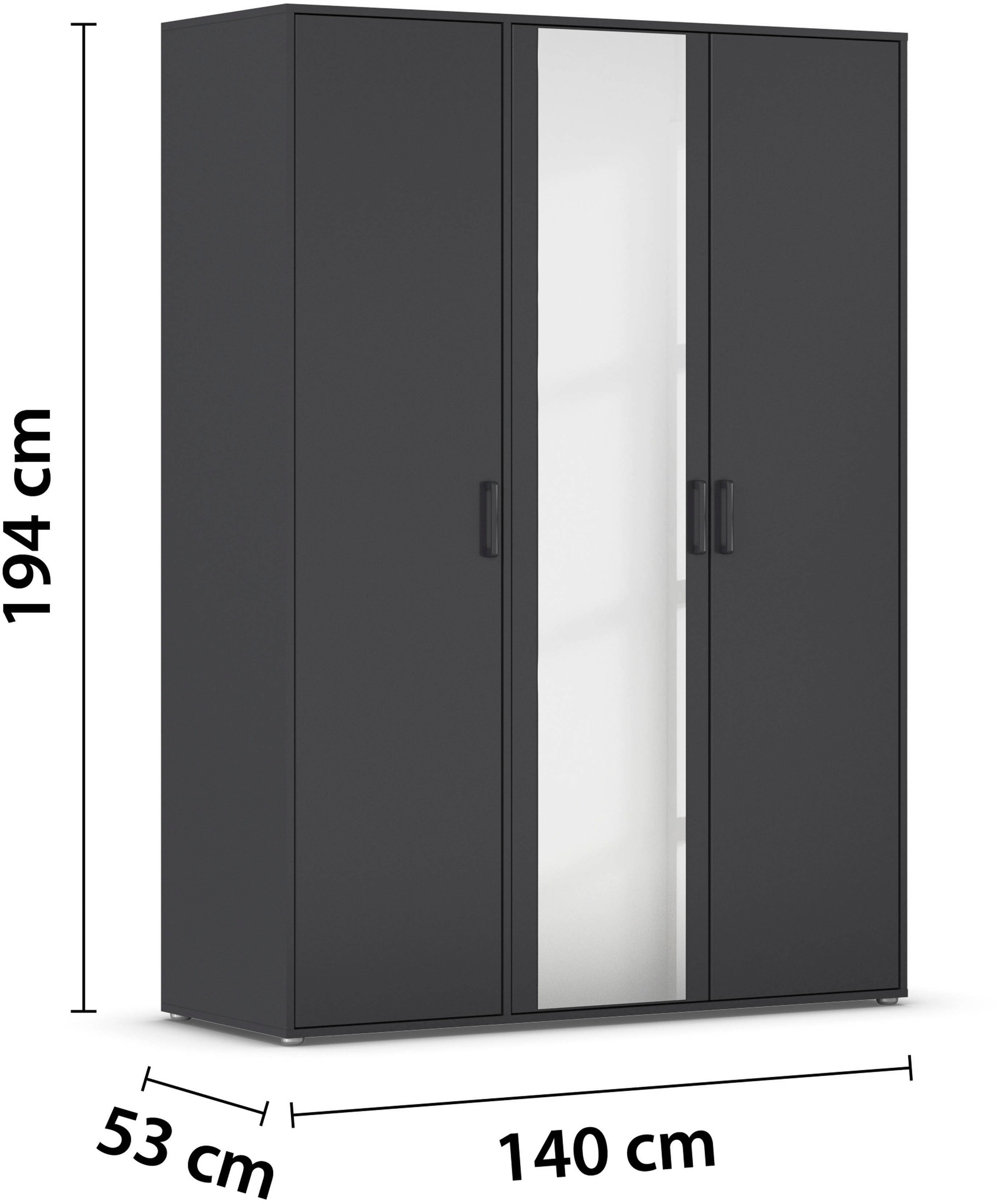 rauch Drehtürenschrank »Kleiderschrank Schrank Garderobe Wäscheschrank VOYAGER«, (in 3 verschiedenen Ausstattungen BASIC/CLASSIC/PREMIUM), mit modernen Griffen in Graumetallic und Spiegel