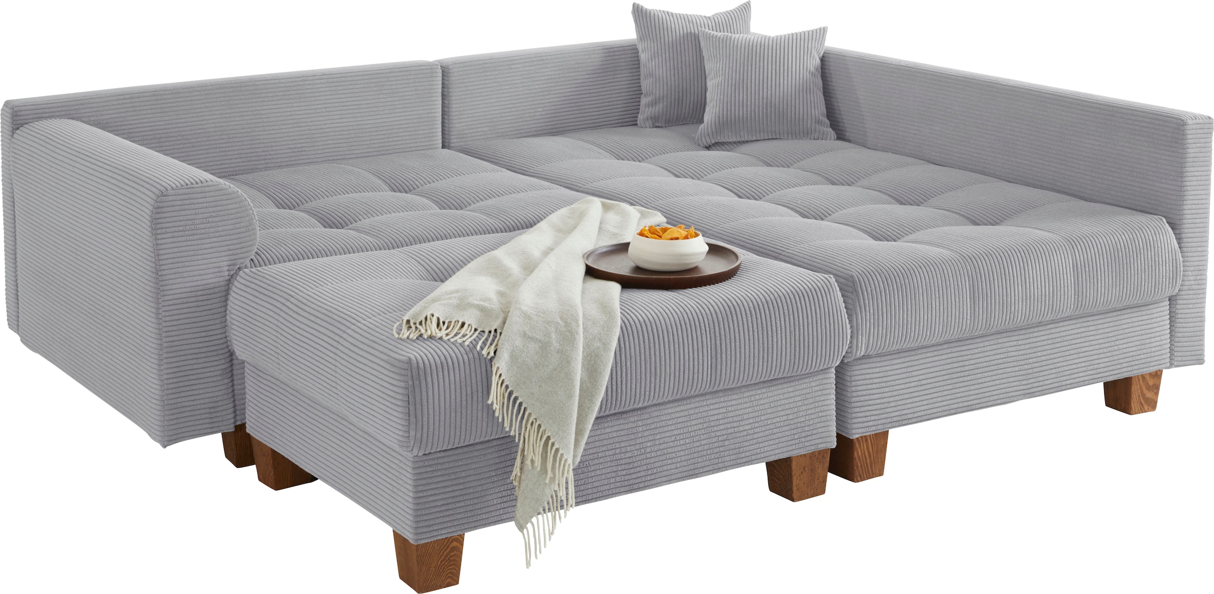 Home affaire Ecksofa »Rice L-Form inkl. Hocker«, (Set, mit Hocker), mit Bonnellfederkern, Hocker & Kissen, Ottomane beidseitig montierbar