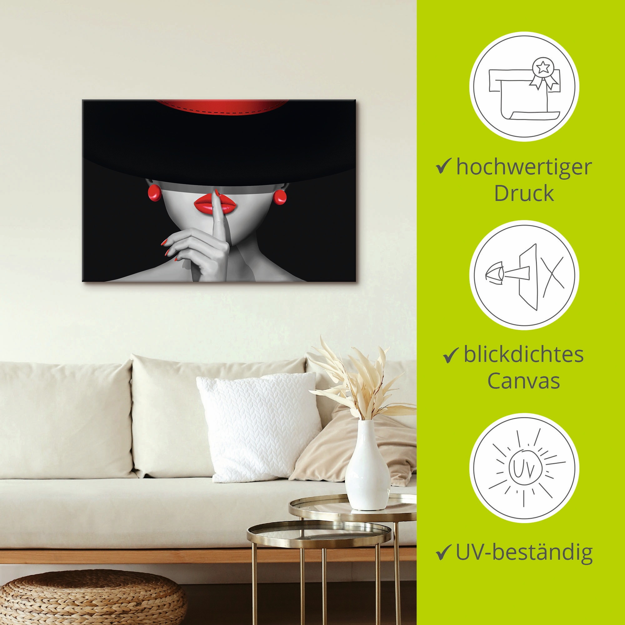 Artland Wandbild »Sei still«, Frau, (1 St.), als Alubild, Outdoorbild, Leinwandbild, Poster, Wandaufkleber