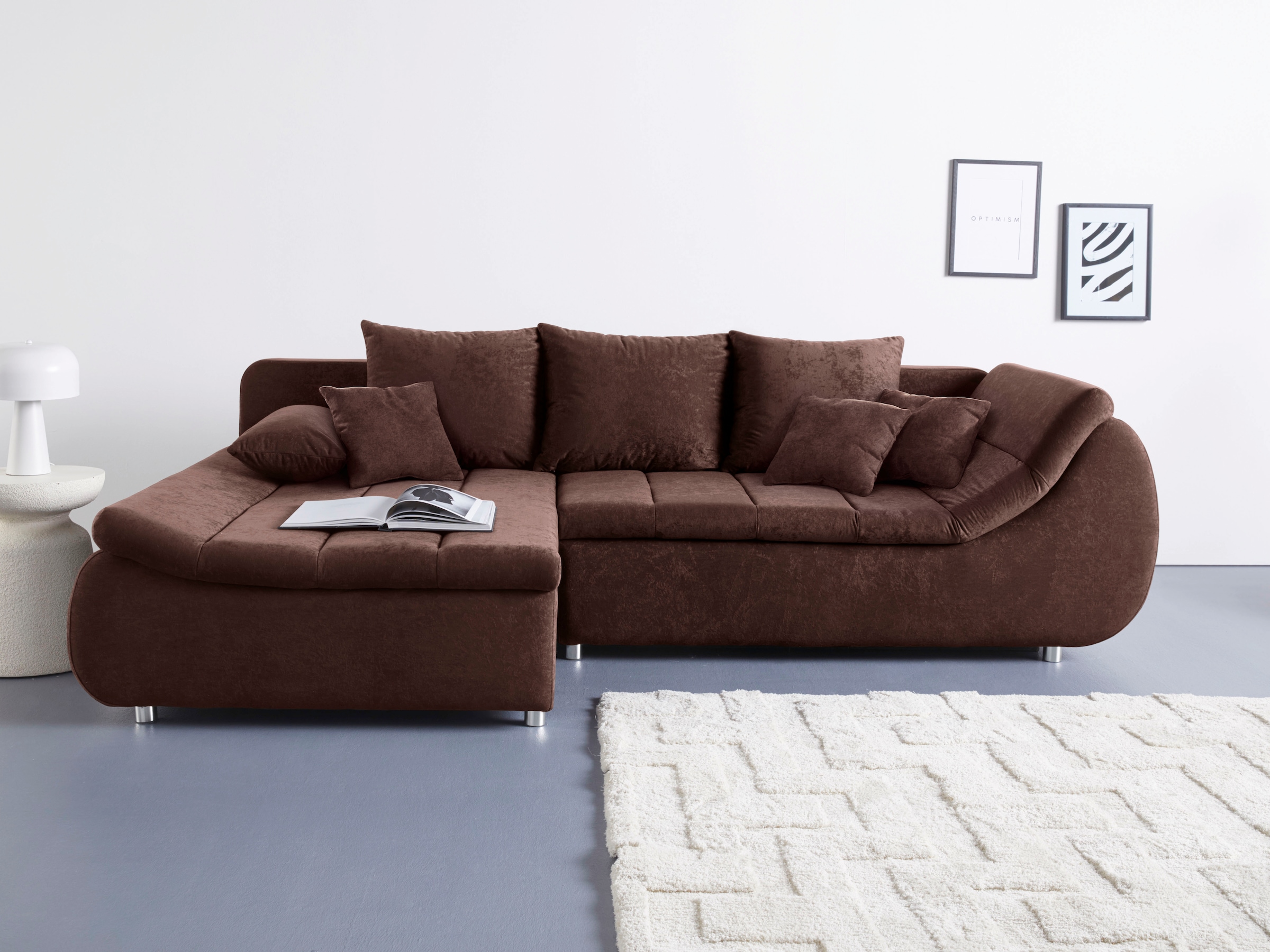 Home affaire Ecksofa "Imola, elegant und modern, aktuelle Steppung im Sitz, bequem, L-Form" frei im Raum stellbar, wahlweise mit Bettfunktion und Bettkasten