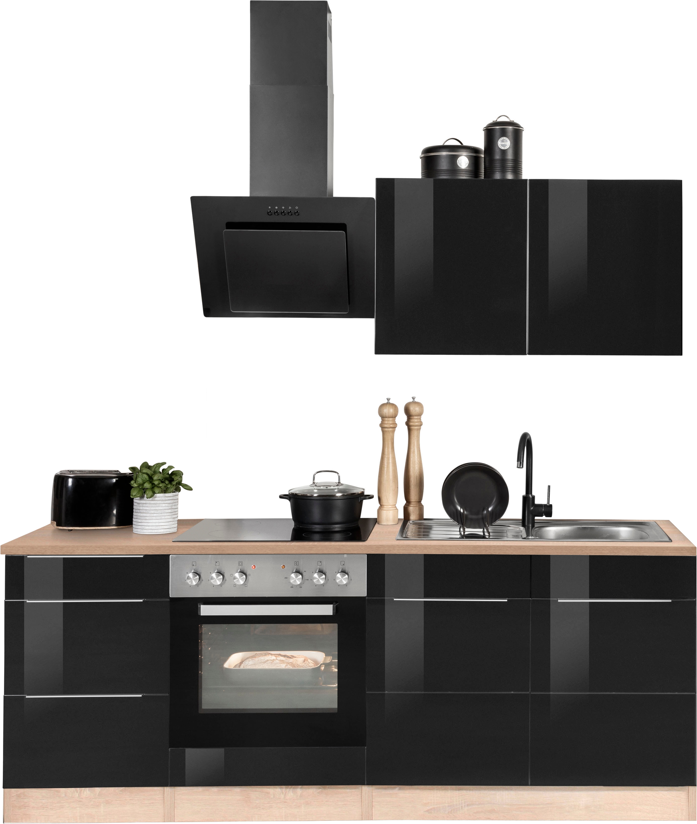 KOCHSTATION Küchenzeile "KS-Brindisi" Breite 210 cm, wahlweise mit E-Geräten, mit MDF-Fronten