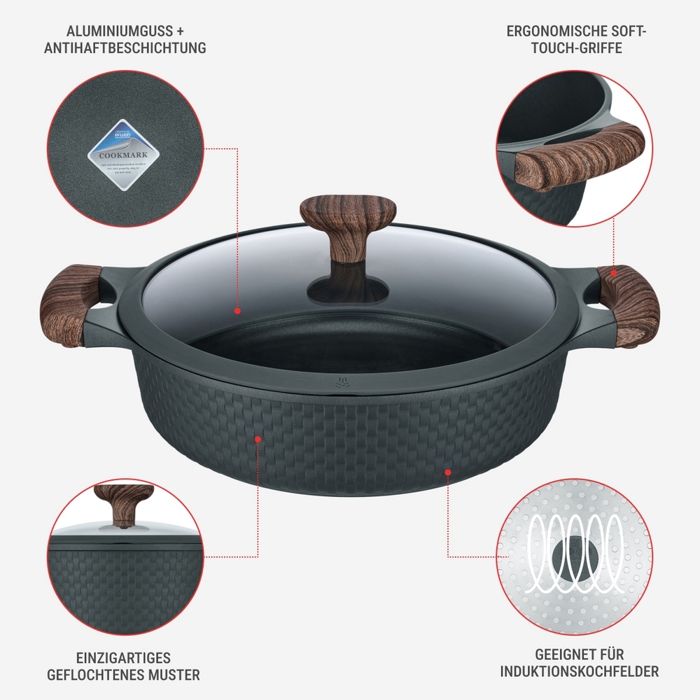 RESTO Kitchenware Bräter »Ran, Kochtopf antihaftbeschichtet und spülmaschinenfest«, Aluminiumguss, (2 tlg.), Geeignet für alle Herdarten, auch Induktion, im Geschenkkarton