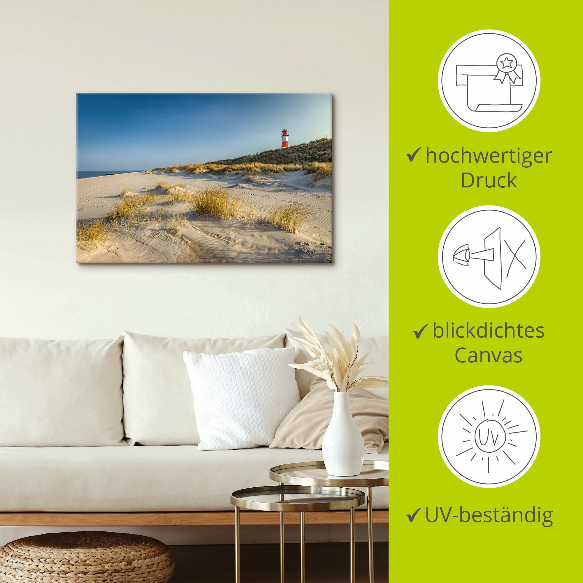 Artland Wandbild »Leuchtturm List-Ost Ellenbogen-Halbinsel«, Strandbilder, (1 St.), als Alubild, Outdoorbild, Leinwandbild, Poster in verschied. Größen