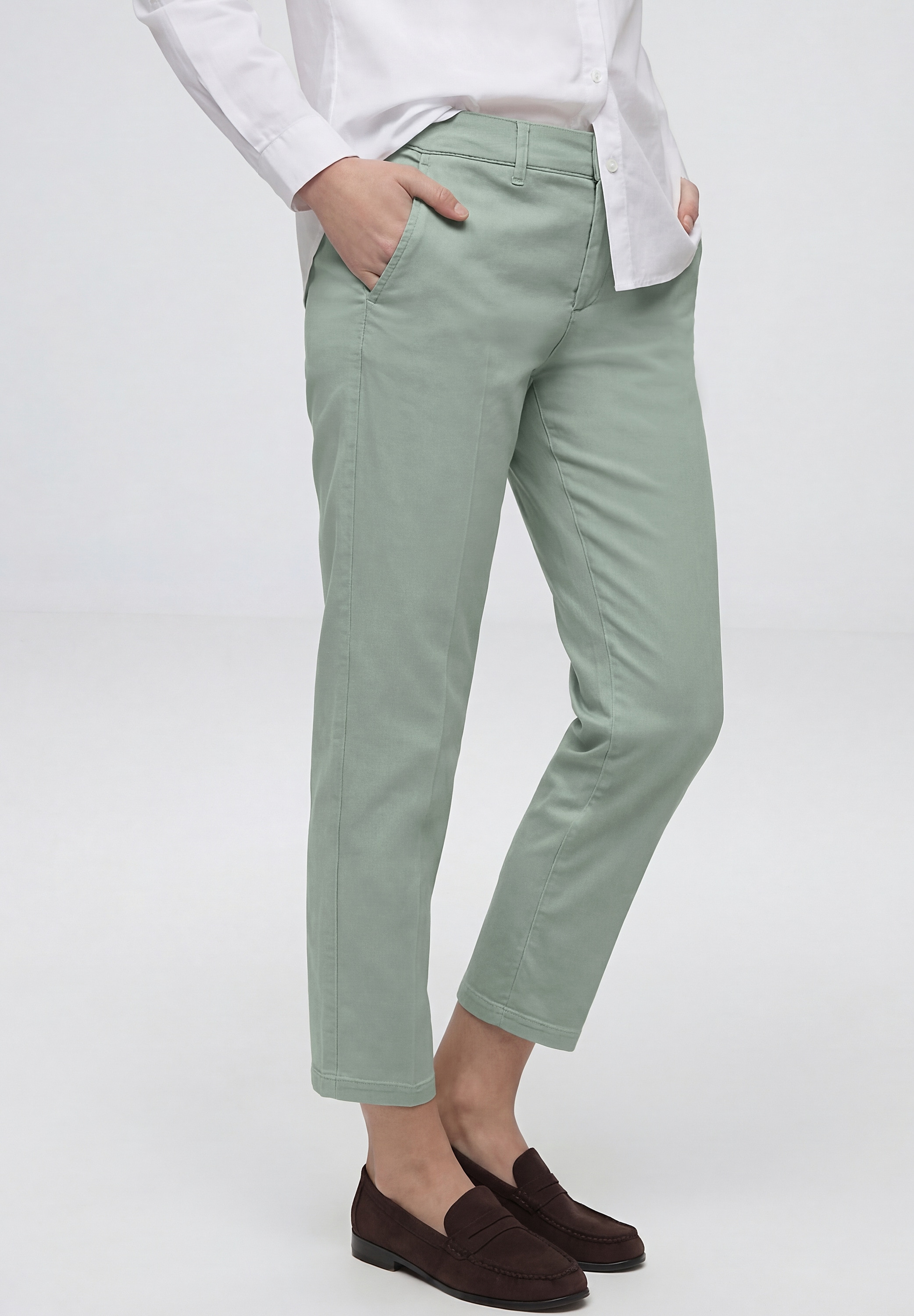 Chinohose STREET ONE, Damen, Gr. 38, Länge 28, schwarz mint grün, Stoff, 60% Lyocell, 37% Baumwolle, 3% Elasthan, unifarben, comfort fit knöchelfrei, Hosen Chinohose, Middle Waist