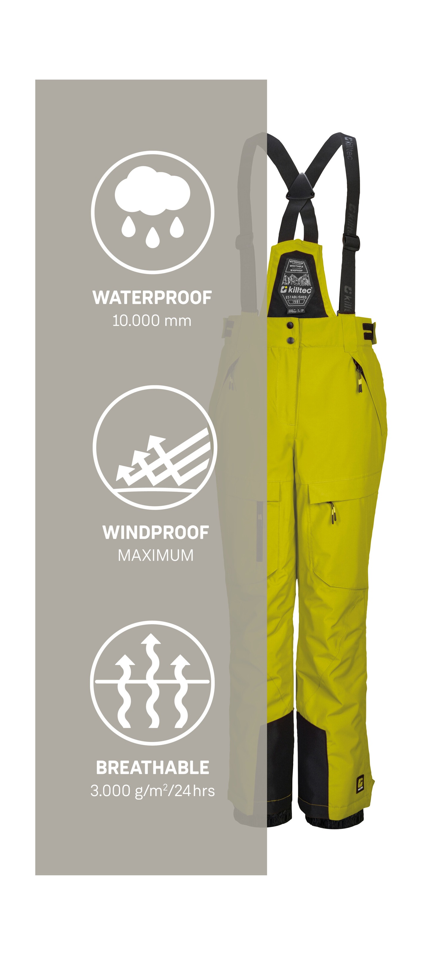 Killtec Skihose »KSW 204 BYS SKI PNTS«, Wasserdichte, atmungsaktive Skihose mit verstellbarem Latz und Trägern