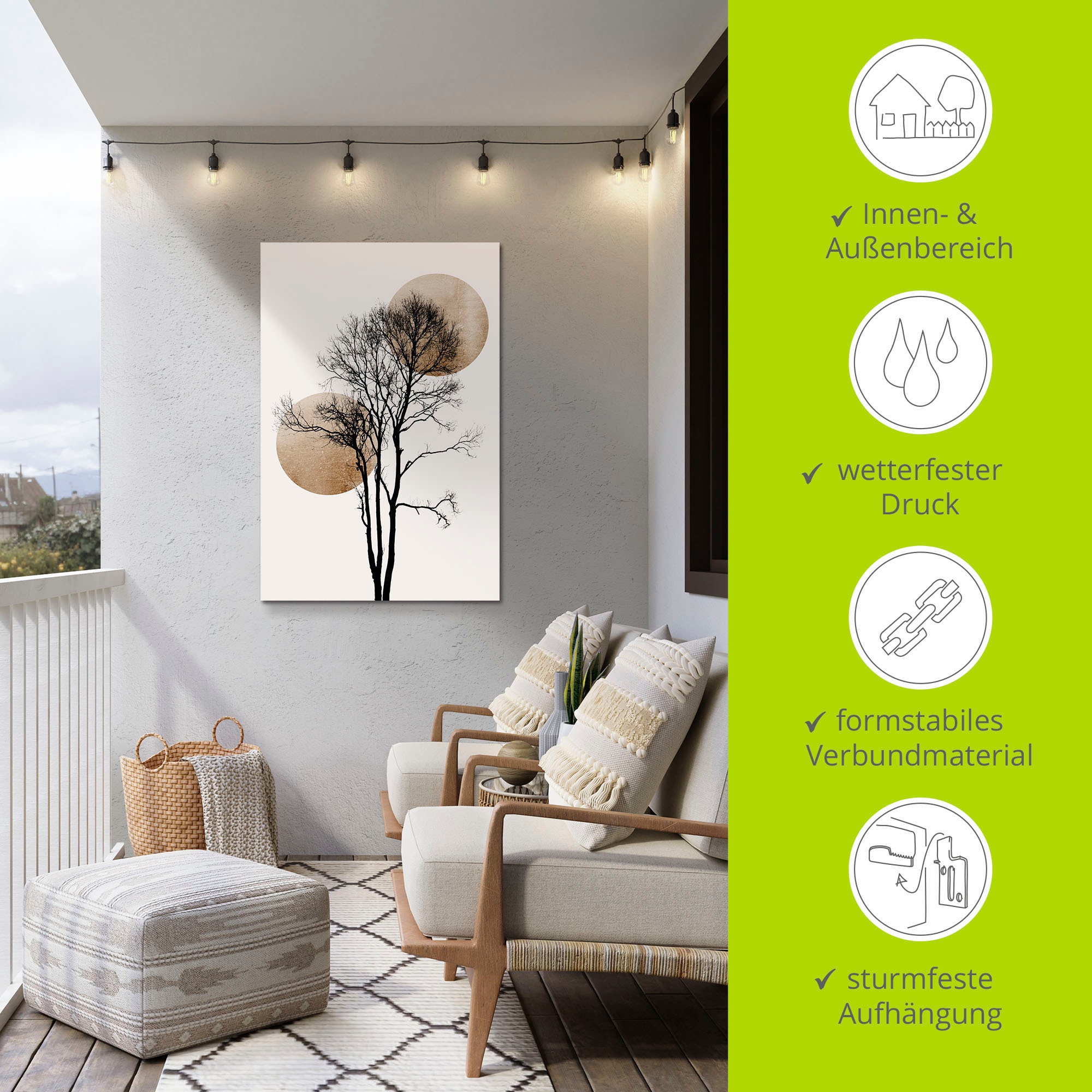 Artland Wandbild »Sonne und Mond versteckt«, Baumbilder, (1 St.), als Alubild, Outdoorbild, Leinwandbild, Poster, Wandaufkleber