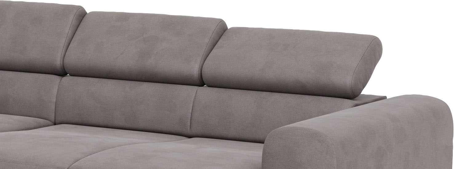 Places of Style Ecksofa »Carlo L-Form«, mit Kopfteilverstellung & Holz-Rahmenoptik, wahlweise Relaxfunktion