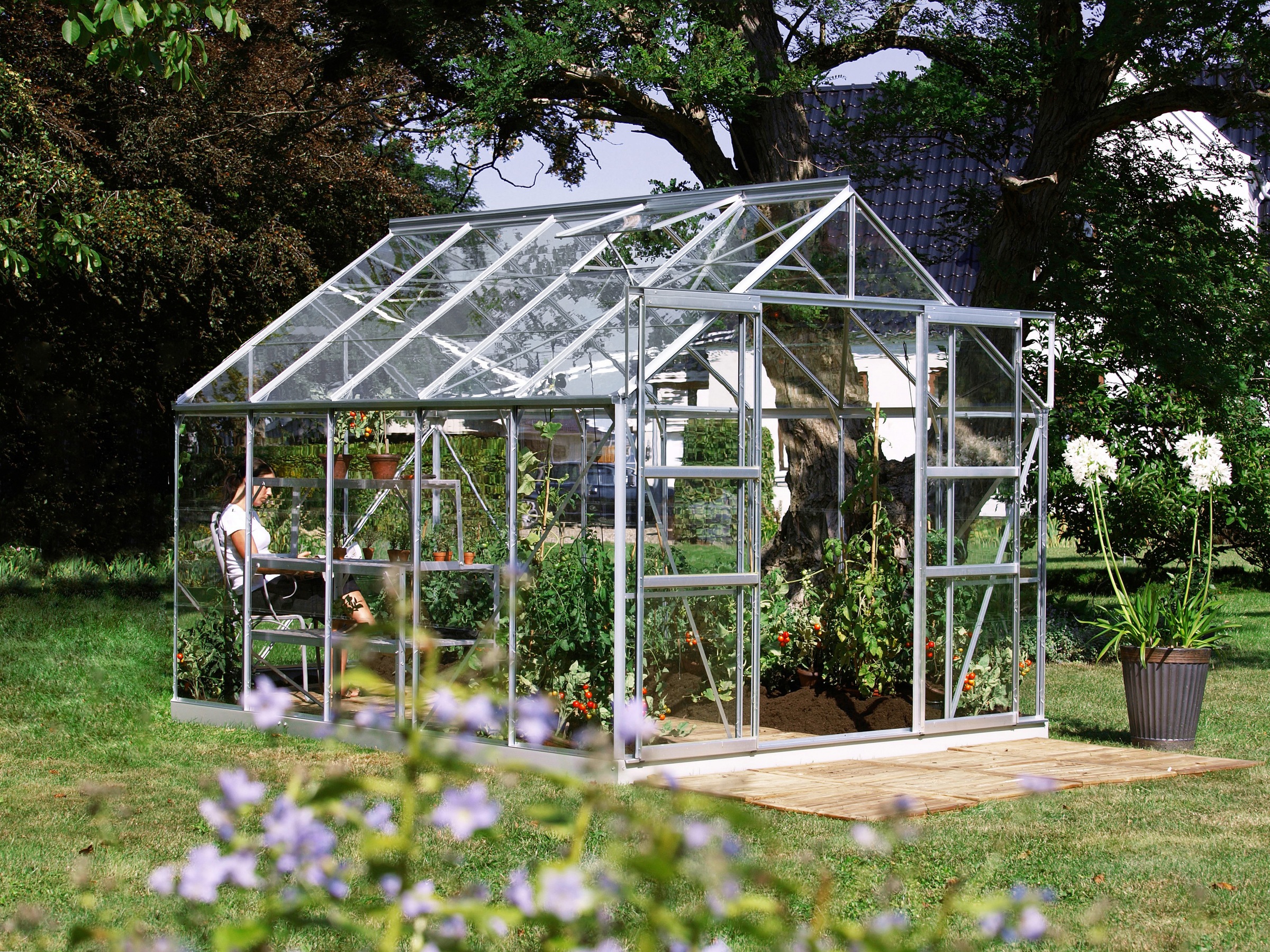 Gewächshaus KONIFERA, B:254cm T:317cm, silber, Garten, Gewächshäuser, "Calisto 8300"