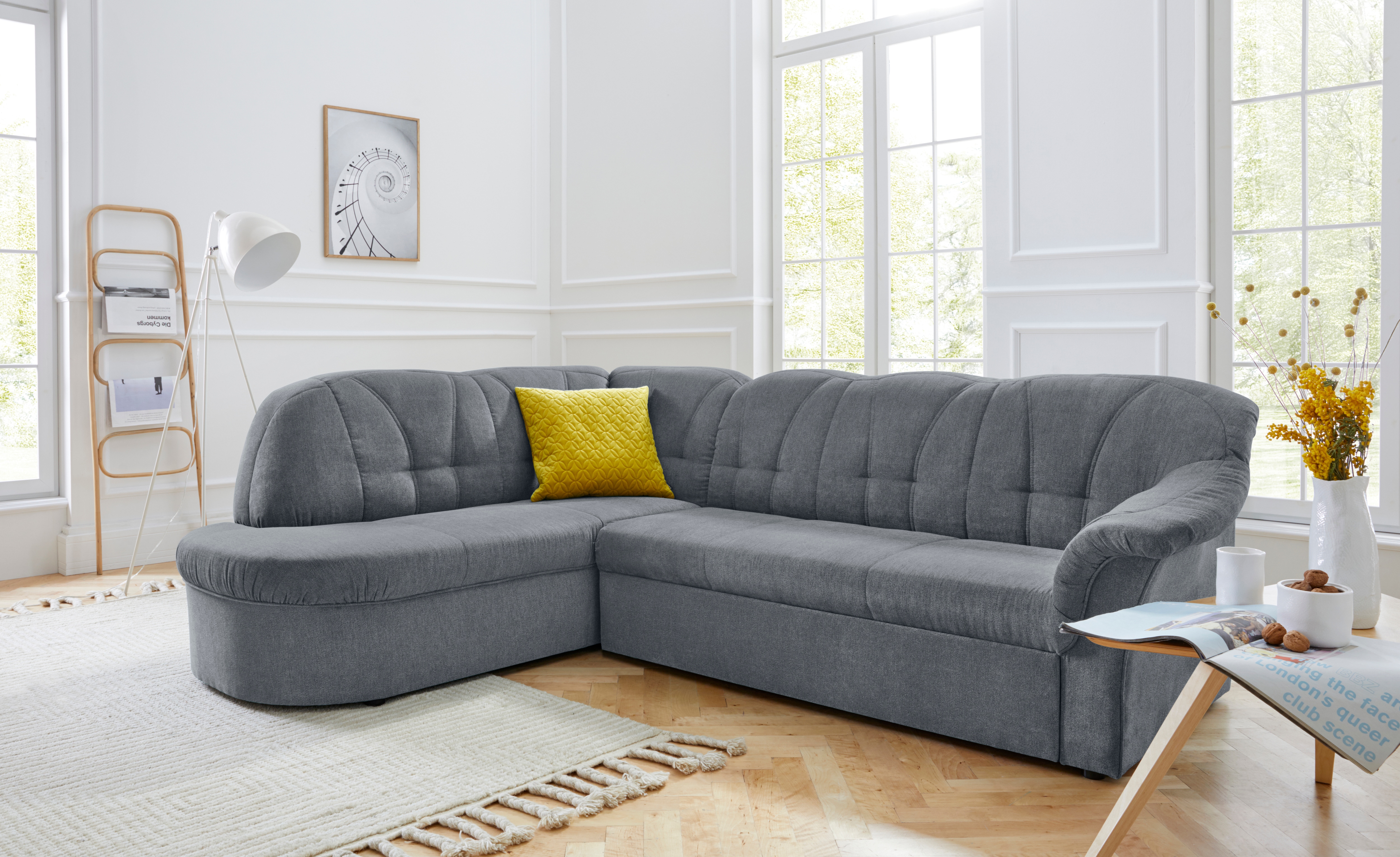 DOMO collection Ecksofa "Pegnitz, zeitlose und elegante Rückensteppung, Breite 246cm, L-Form" wahlweise mit Bettfunktion