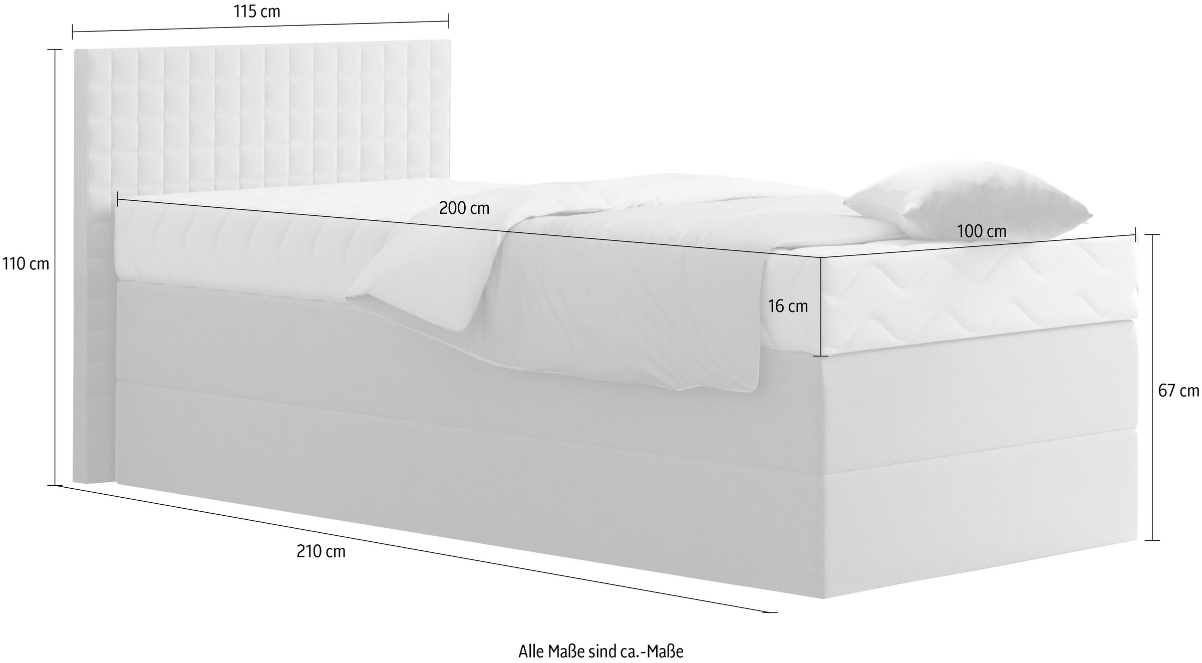 Boxspringbett, grau, B:115cm L:210cm, Bezug: 100% Polyester;Polsterwatte: 100% Polyester, WESTFALIA SCHLAFKOMFORT, Komplettbetten, Boxspringbett, mit Zierkissen, wahlweise mit Topper 3