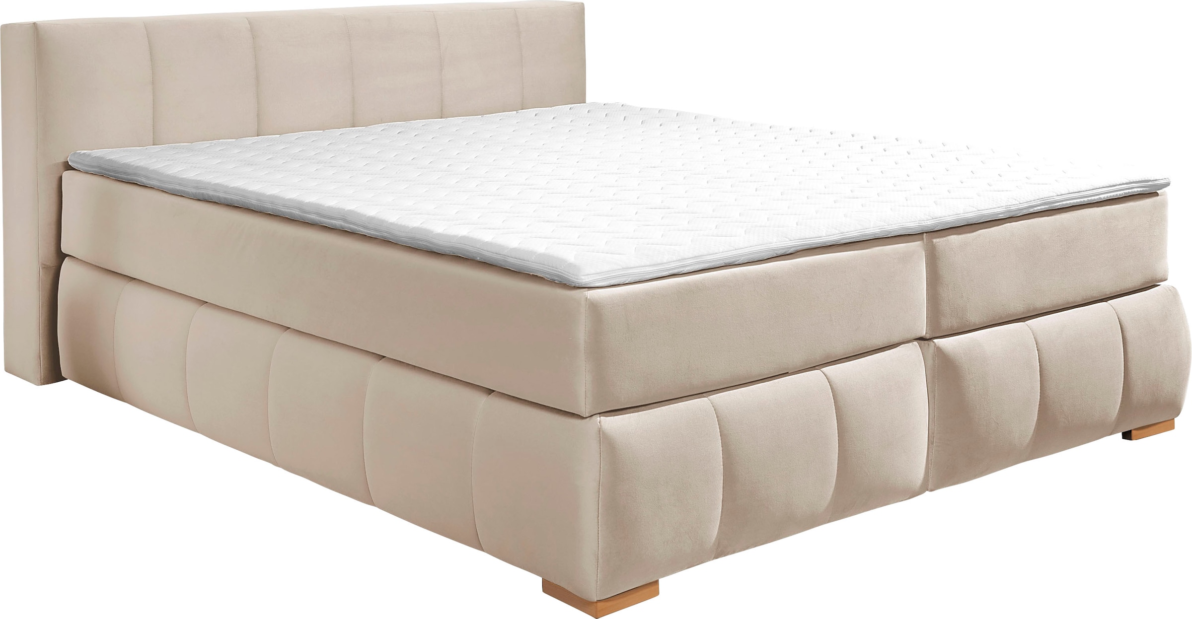 Boxspringbett HOME AFFAIRE "Chelles", beige, B:207cm L:245cm, Samtoptik (100% Polyester);Bezug der Spiegelfläche Matratzendrell aus 100% Polyester;Struktur fein 100% Polyester), Komplettbetten, Boxspringbett, inkl. Topper,, in XXL- Überlänge 220 cm, Unter