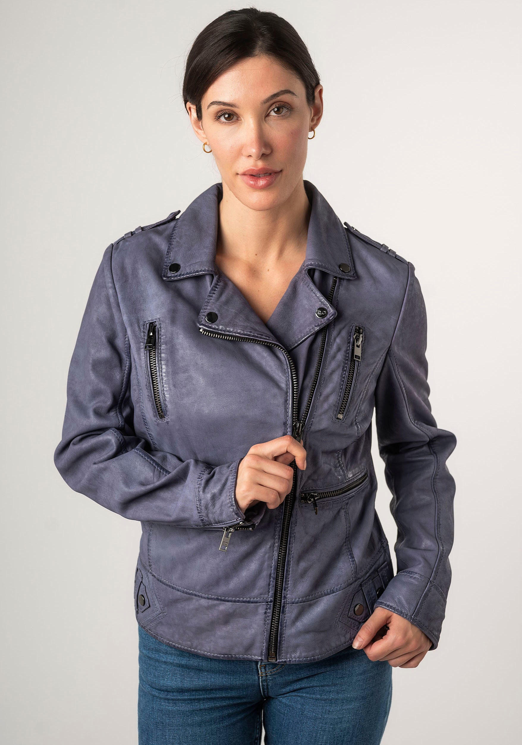 Mauritius Lederjacke »2Wtashi«, mit Schulterklappen, mit Nieten, mit Zipper-Taschen