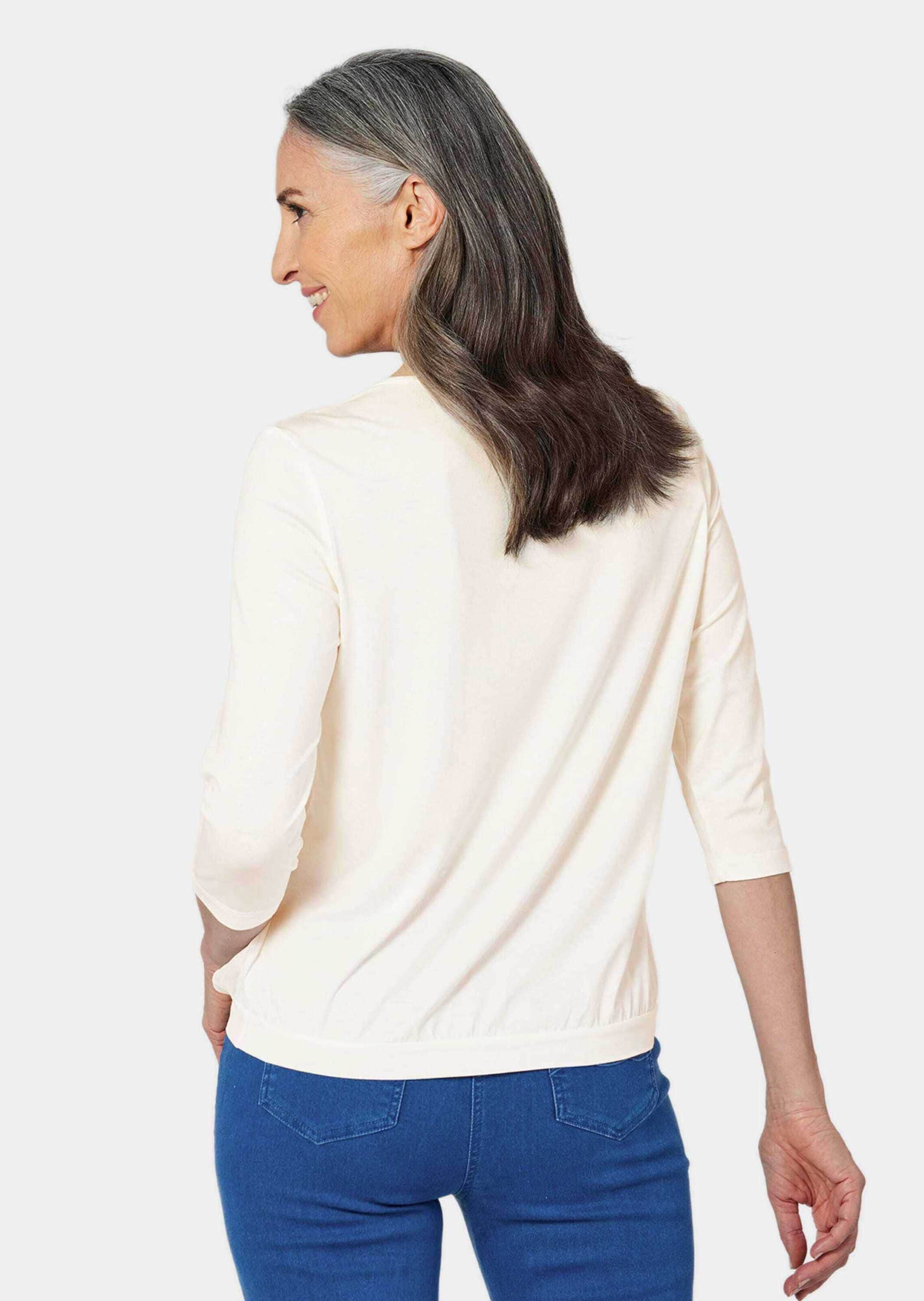 GOLDNER Kurzarmbluse »Chiffon-Shirt mit 3/4-Arm, Rundhals«