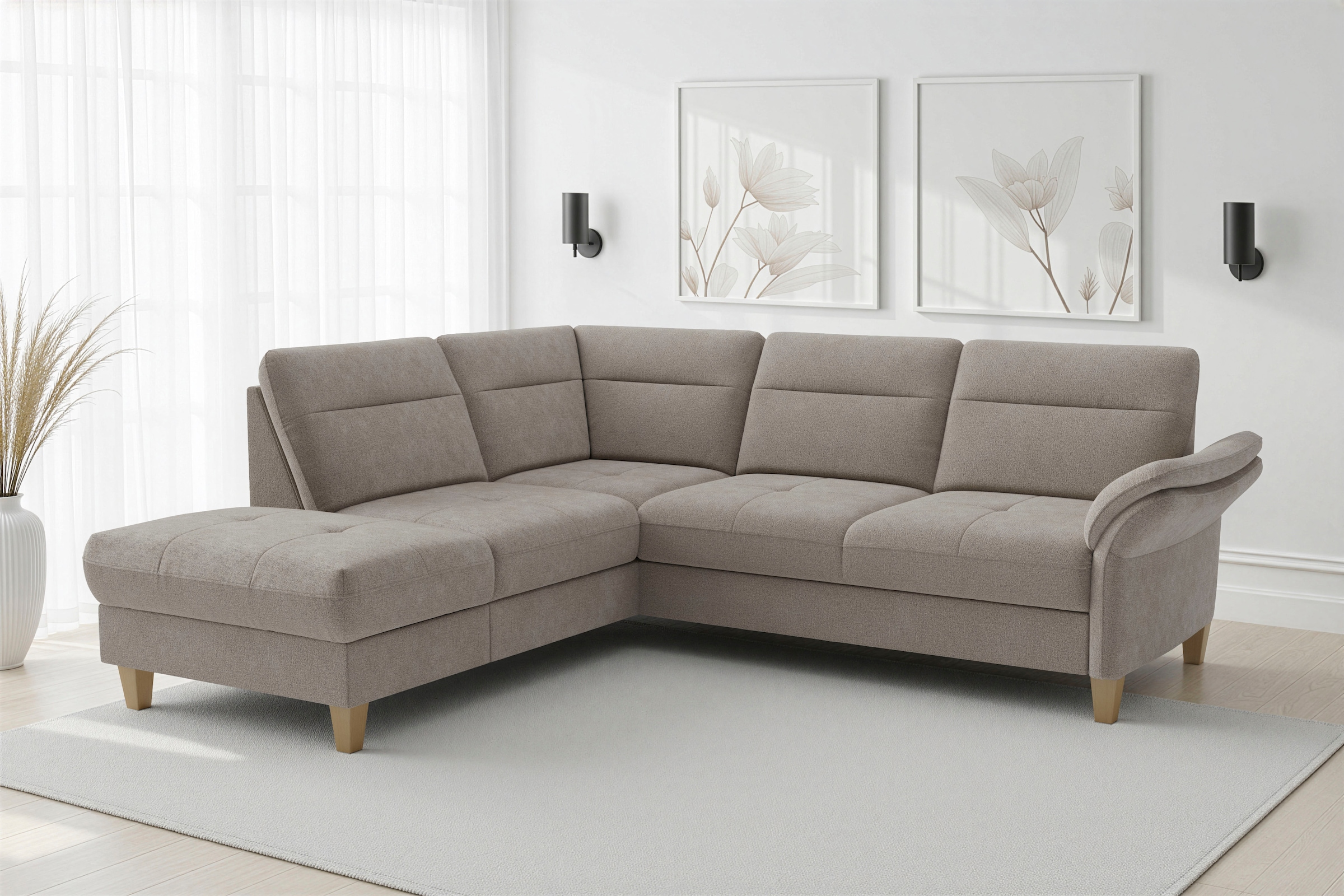 sit&more "Pamela L-Form, B: 218 cm, optional Schlaffunktion & Bettkasten" wahlweise mit Armteilverstellung, Sofa mit Federkern, Sitzhöhe: 48 cm