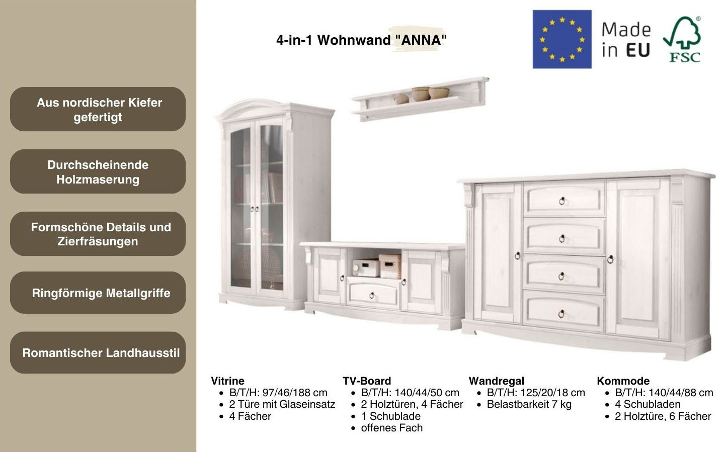 Thumbnail - OTTO home Wohnwand "Anna" Set, 4 Stk. tlg.