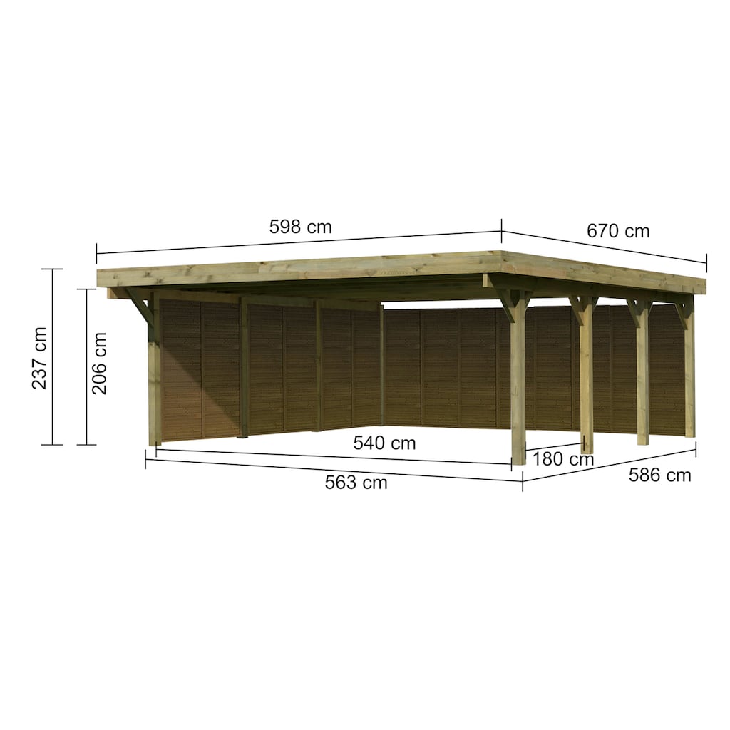 Karibu Doppelcarport »Classic 2«, Holz, 540 cm, braun