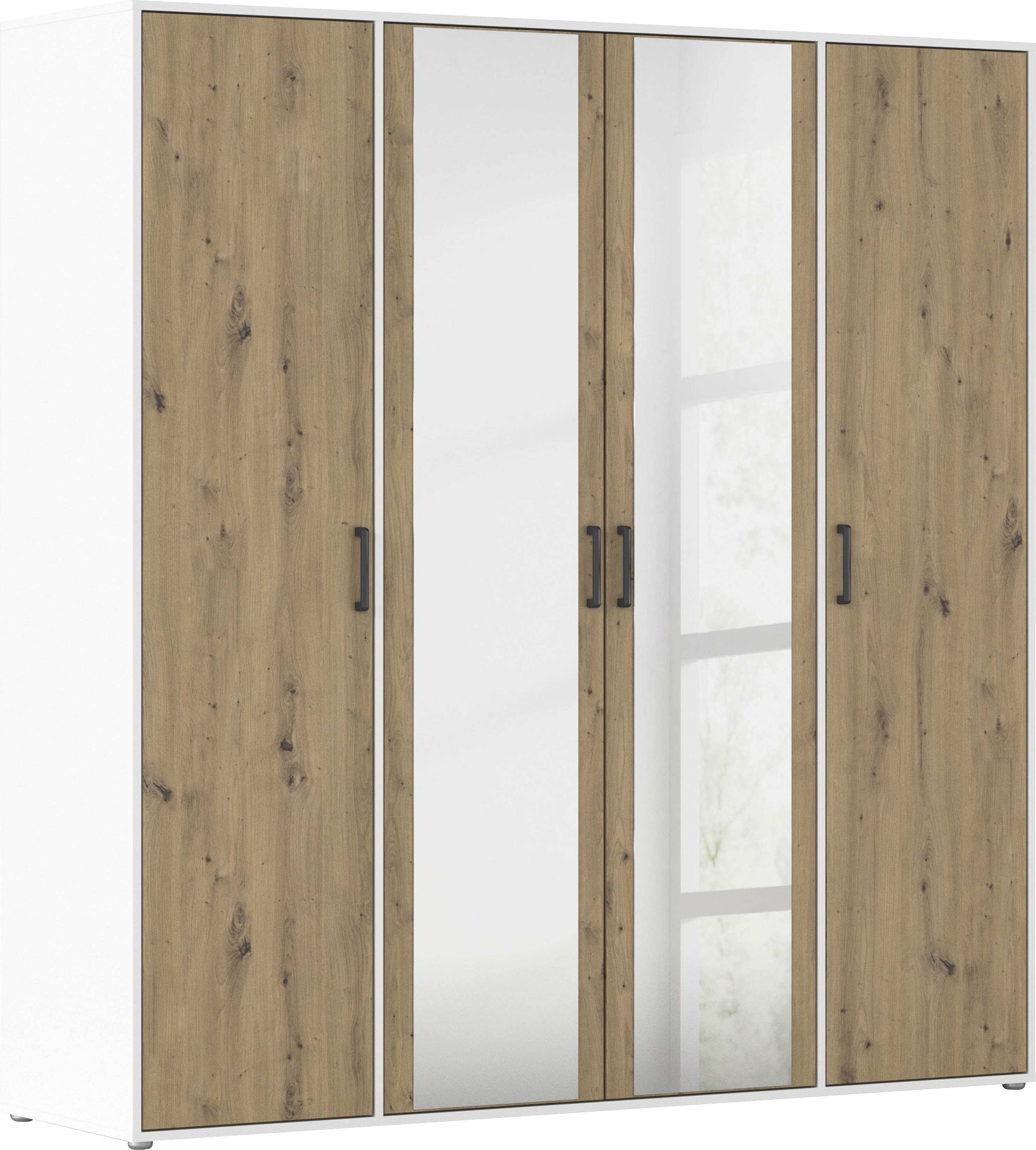 rauch "Kleiderschrank Schrank Garderobe Wäscheschrank VOYAGER" in 3 verschiedenen Ausstattungen BASIC/CLASSIC/PREMIUM, mit modernen Griffen in Graumetallic und Spiegel