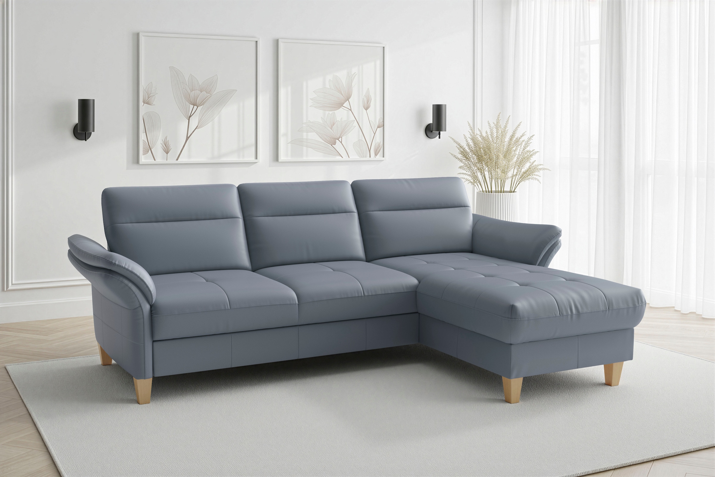 sit&more Ecksofa "Pamela L-Form, Leder, B: 218 und 230 cm mit Recamiere links od. rechts" optional Armteilverstellung, Schlaffunktion & Bettkasten