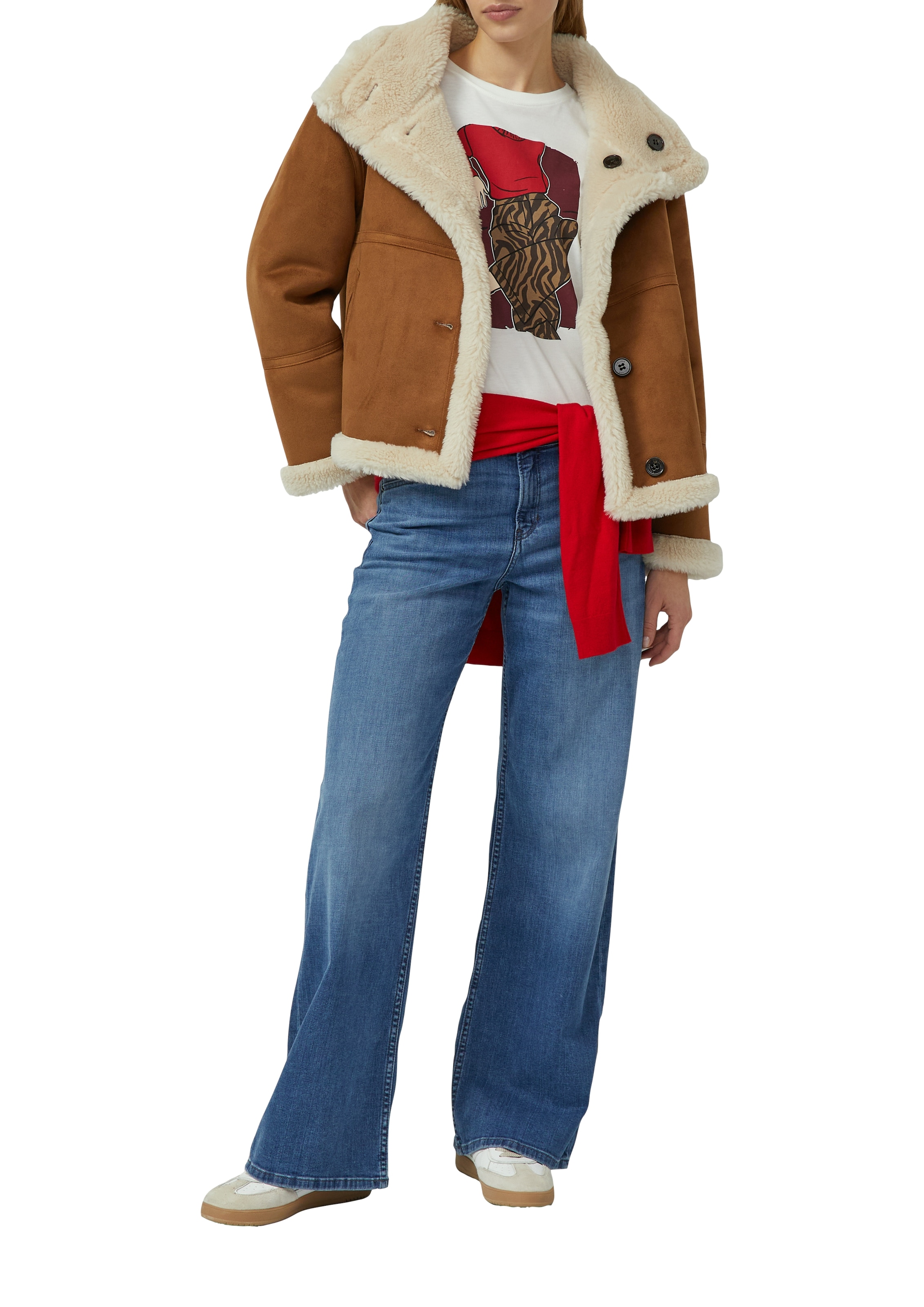 s.Oliver Langarmshirt mit Print und Schmucksteinen