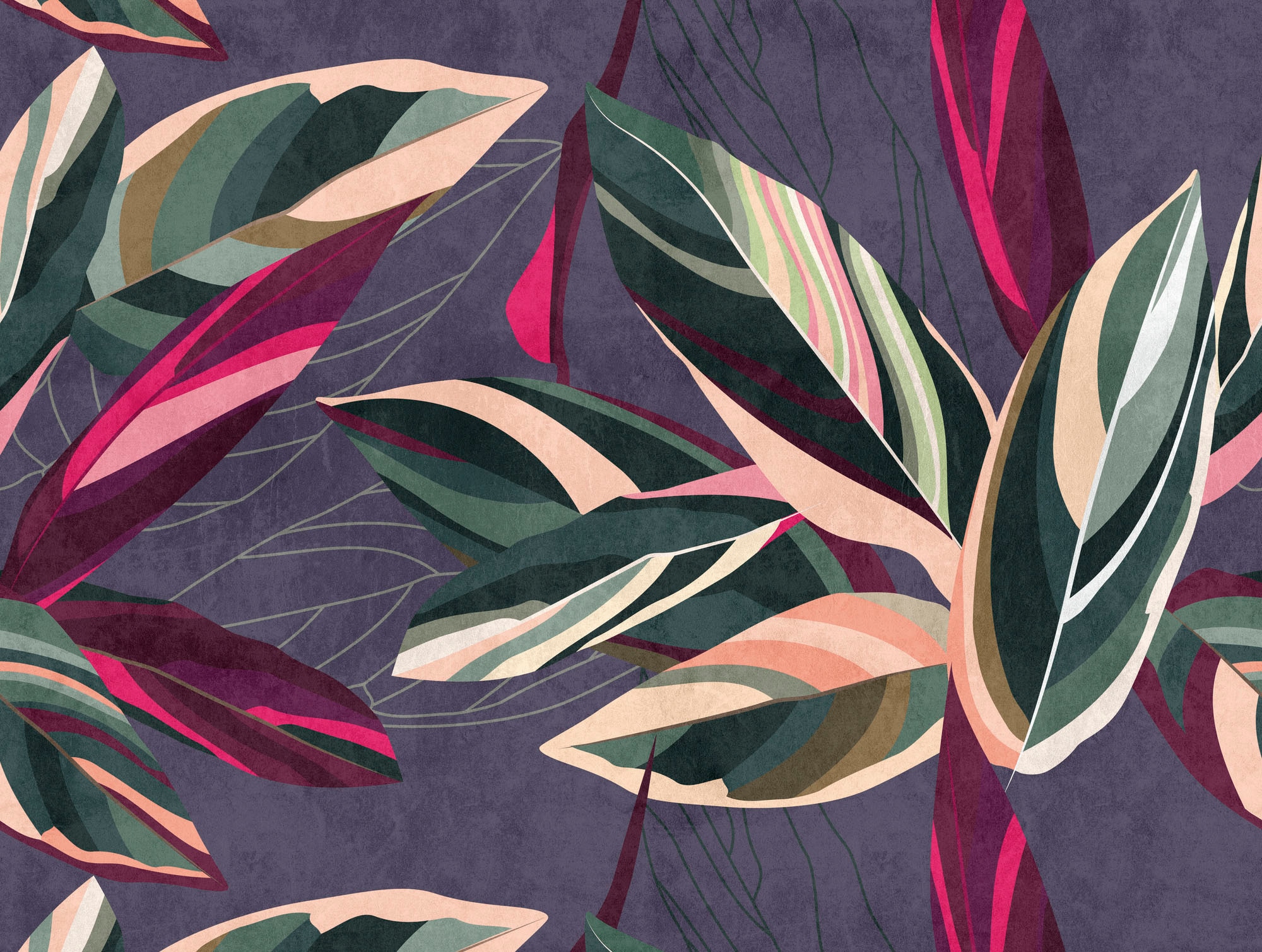 living walls Fototapete "The Wall" botanisch floral natürlich glatt Fototapete Blätter Tapete Dschungel Pink Tapeten Wohnzimmer Design
