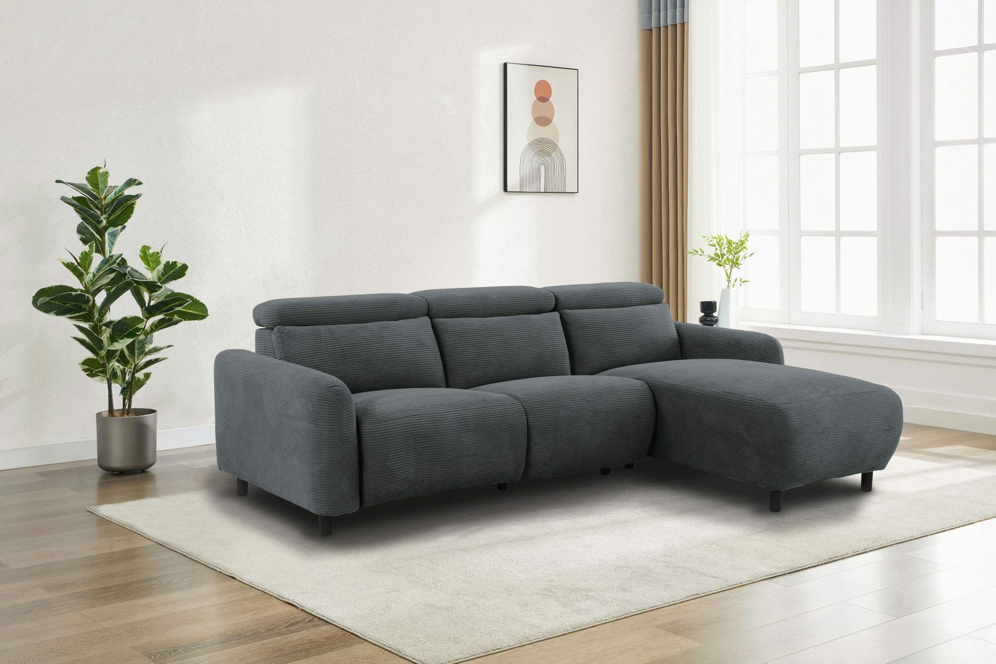 Home affaire Ecksofa »SKAANE Struktur, L-Form, 274 cm, manuelle u. elektrische Funktion,«, Kopfteilverstellung, Relax-und Liegefunktion, Federkernpolsterung