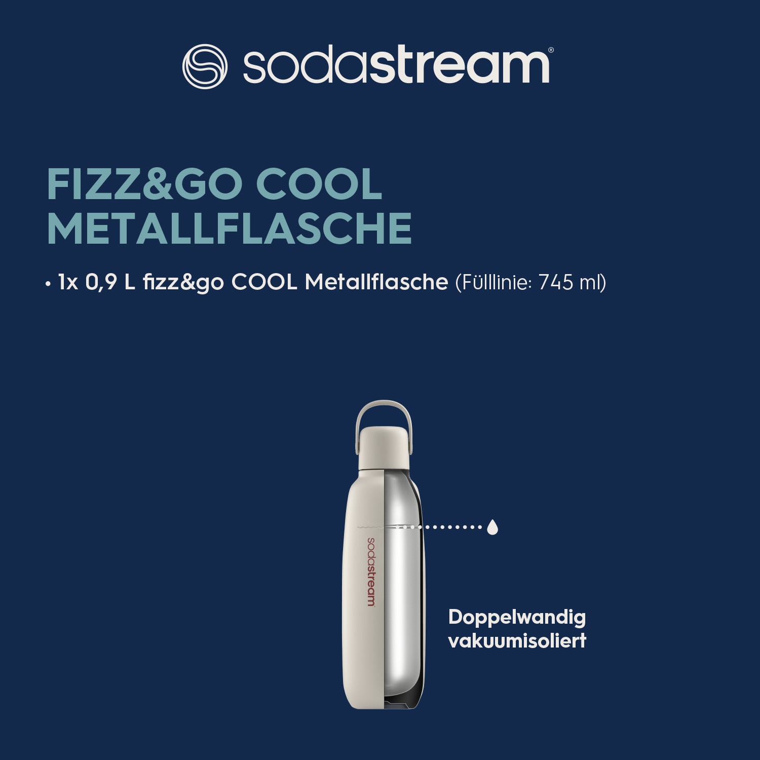 SodaStream Thermoflasche »Metallflasche Fizz&go COOL DWS, 0,9 l, Trinkflasche« kompatibel mit SodaStream DUO, E-DUO, TERRA, ART & ENSO Wassersprudler