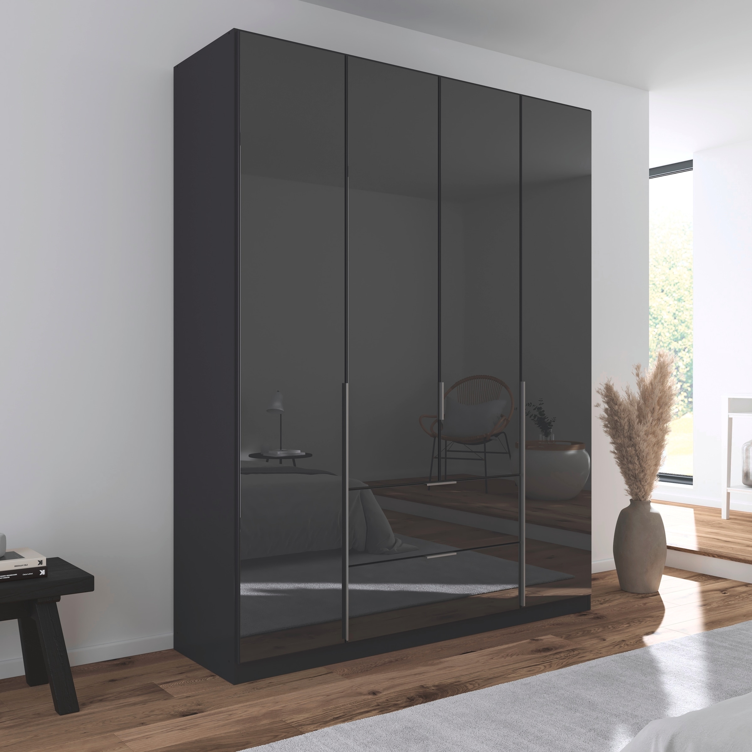 rauch Drehtürenschrank »Kleiderschrank Kleiderschränke Schrank Garderobe AGORDO mit Glasfront«, mit Außenschubkästen, in 6 Breiten und 2 Höhen MADE IN GERMANY