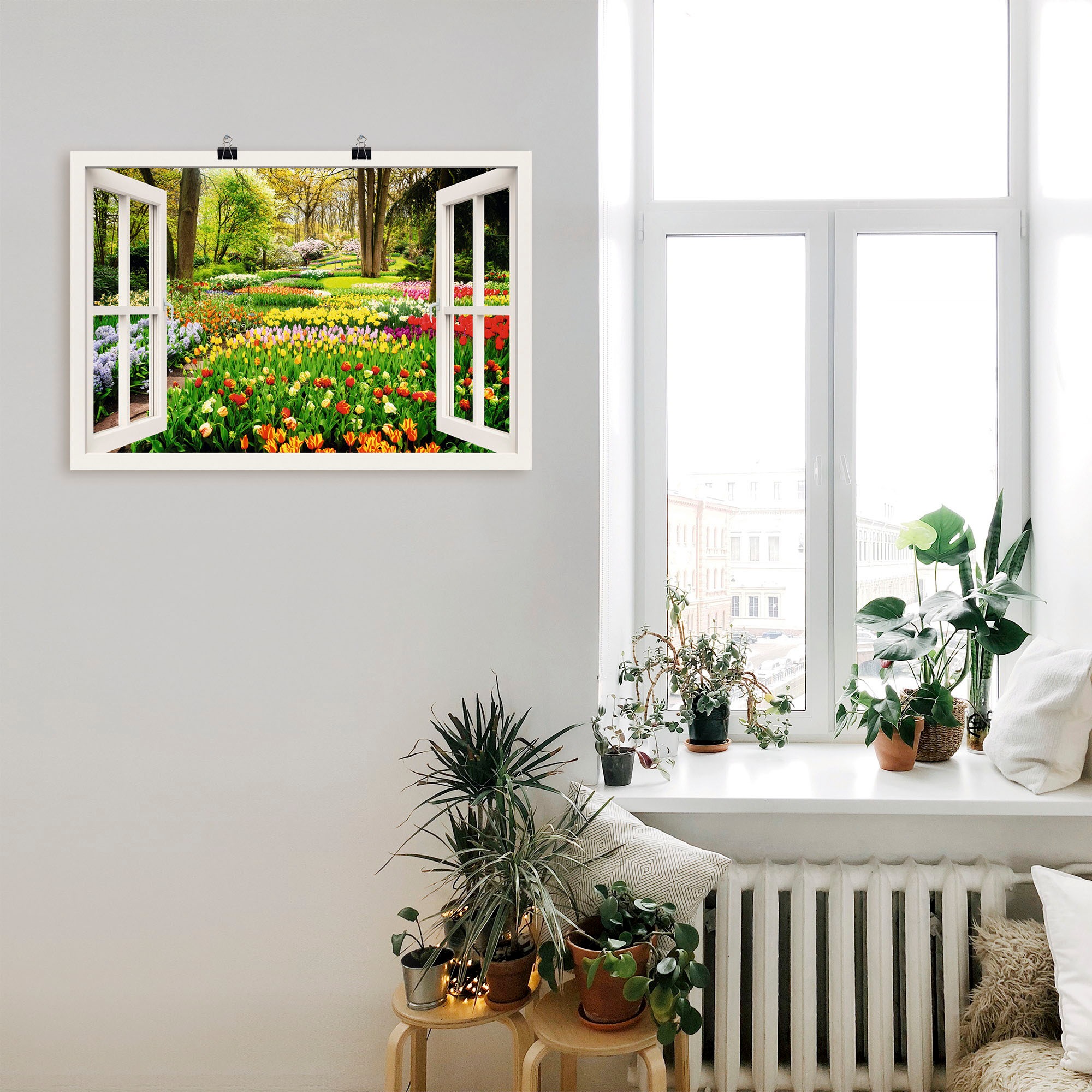 Artland Wandbild "Fensterblick Tulpen Garten Frühling" Fensterblick 1 Stk. günstig online kaufen