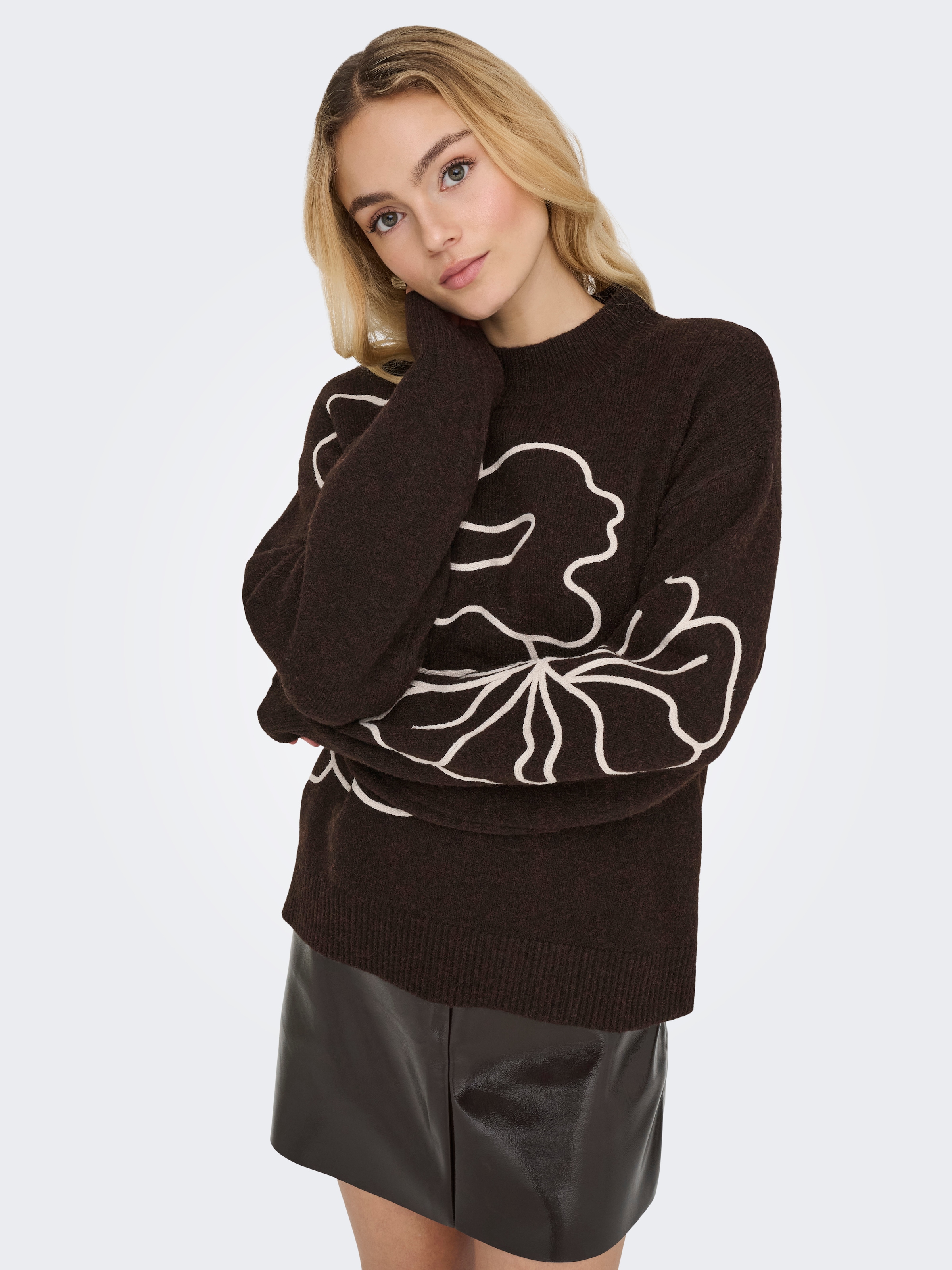 JDY Strickpullover »JDYJELLA L/S FLOWER PULLOVER KNT NOOS« Materialmix, regular fit