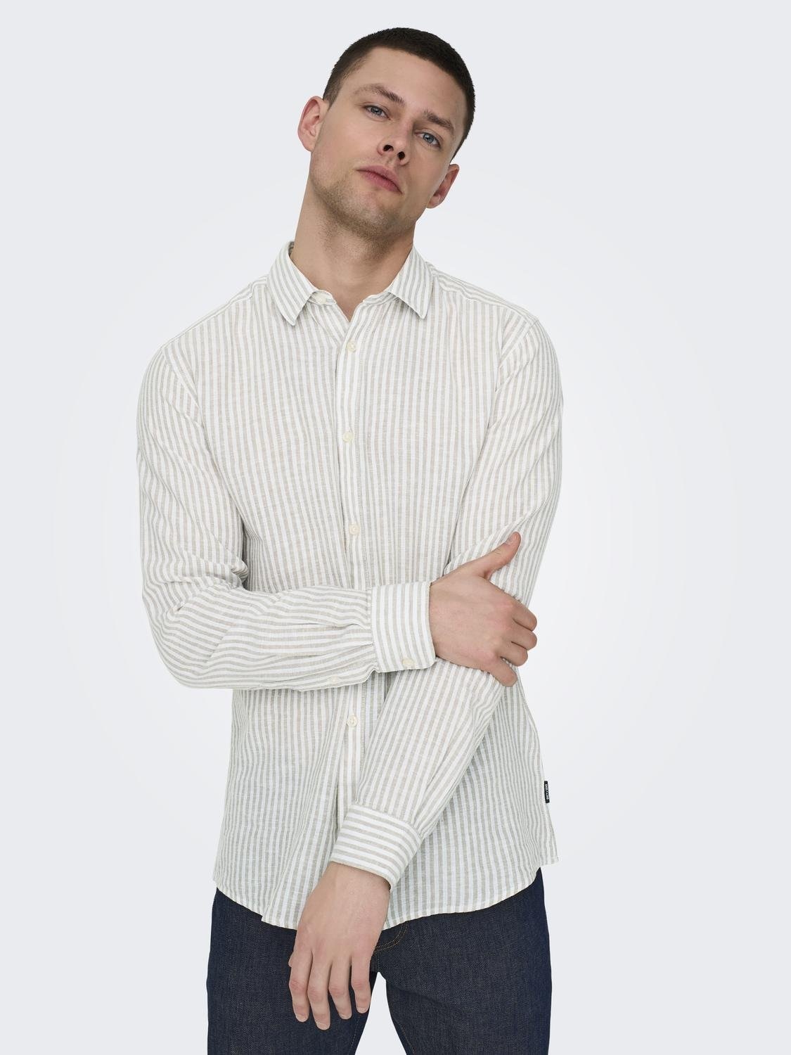 ONLY & SONS Kurzarmhemd "ONSCAIDEN LS STRIPE LINEN SHIRT 660 NOOS" günstig online kaufen