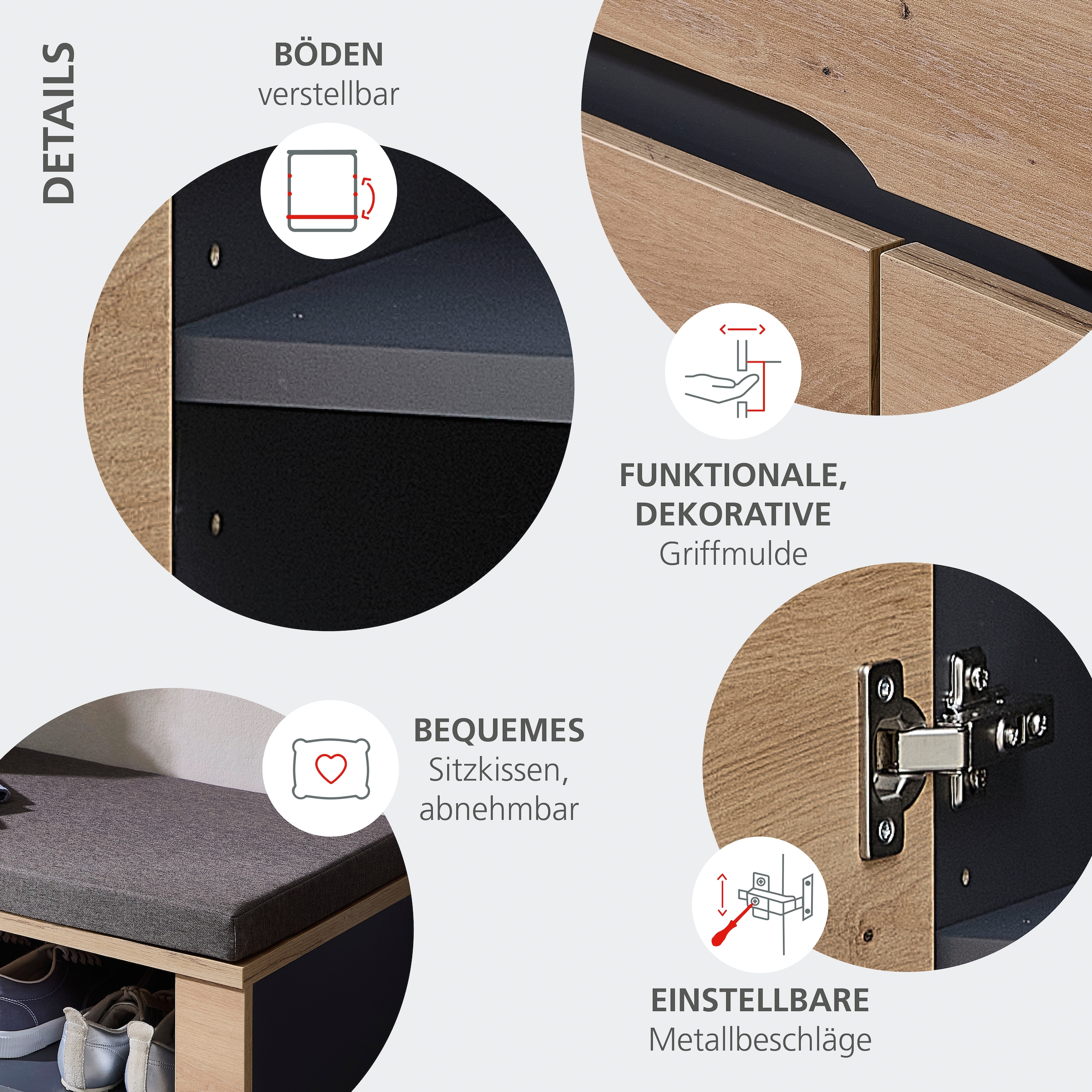Innostyle Garderobenschrank »Fargo Garderobenschrank, 55/192/38 (B/H/T cm)«, (1 St.), 4 türig, Spiegel, Softclose, Kleiderstange