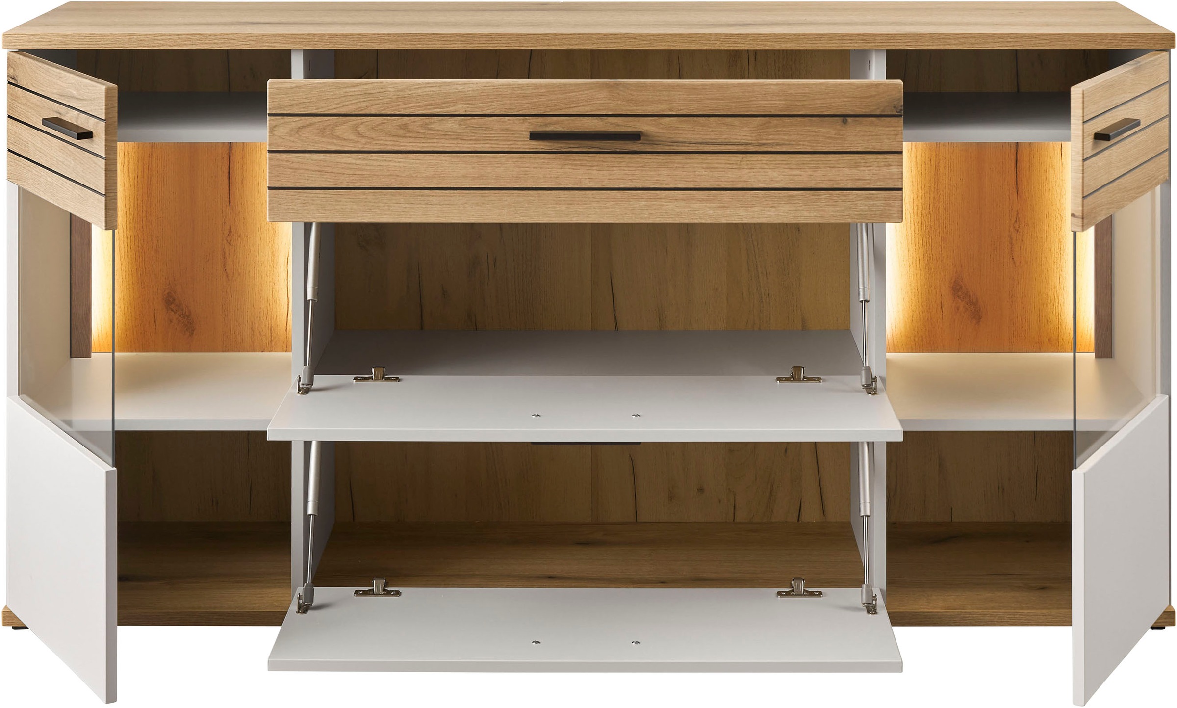 set one by Musterring Sideboard »Quincy« 1 Stk. tlg. Mit Glasausschnitt und LED, in Anthrazit/Lichtgrau erhältlich, 160 cm