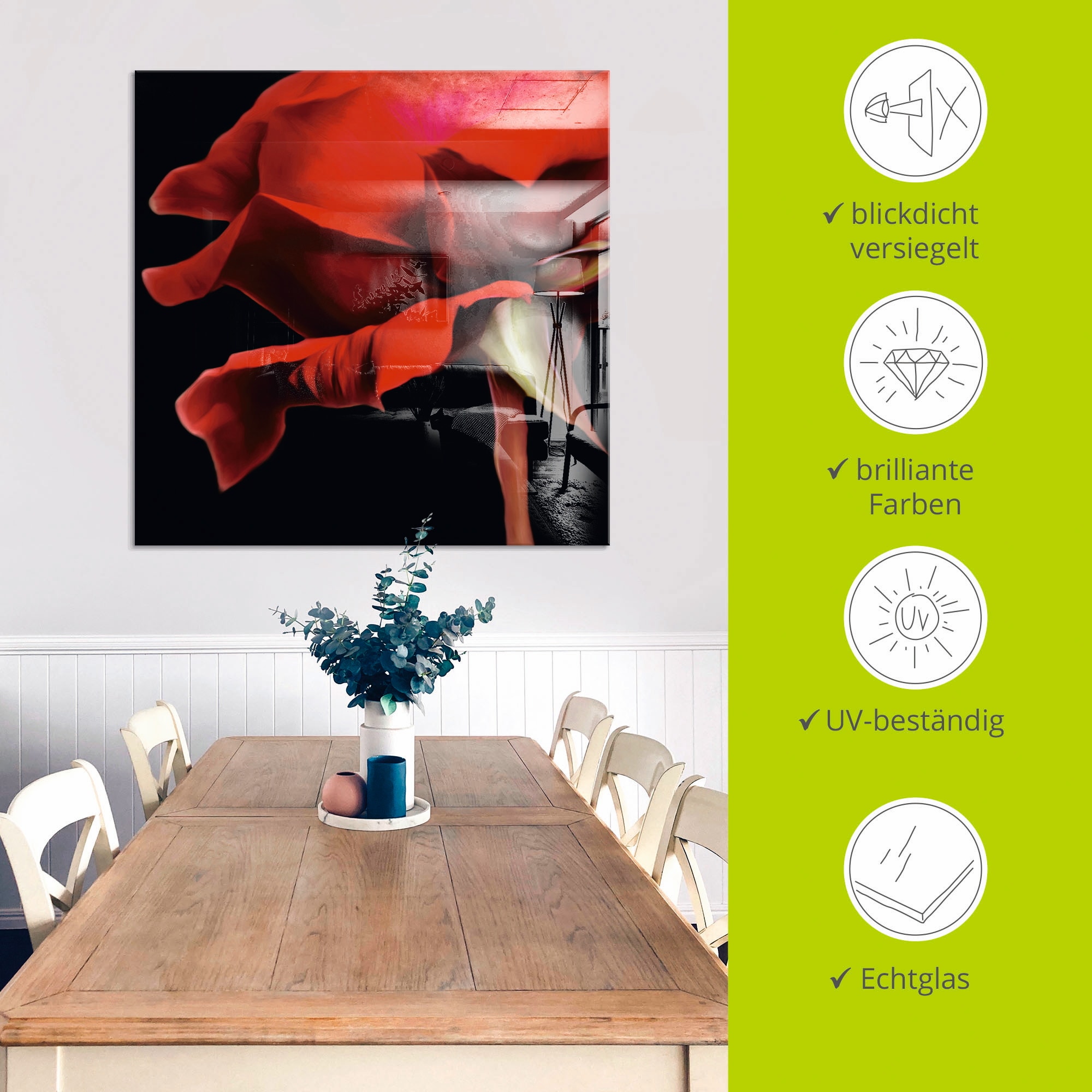 Artland Glasbild »Rote Rose«, Blumen, (1 St.), in verschiedenen Größen
