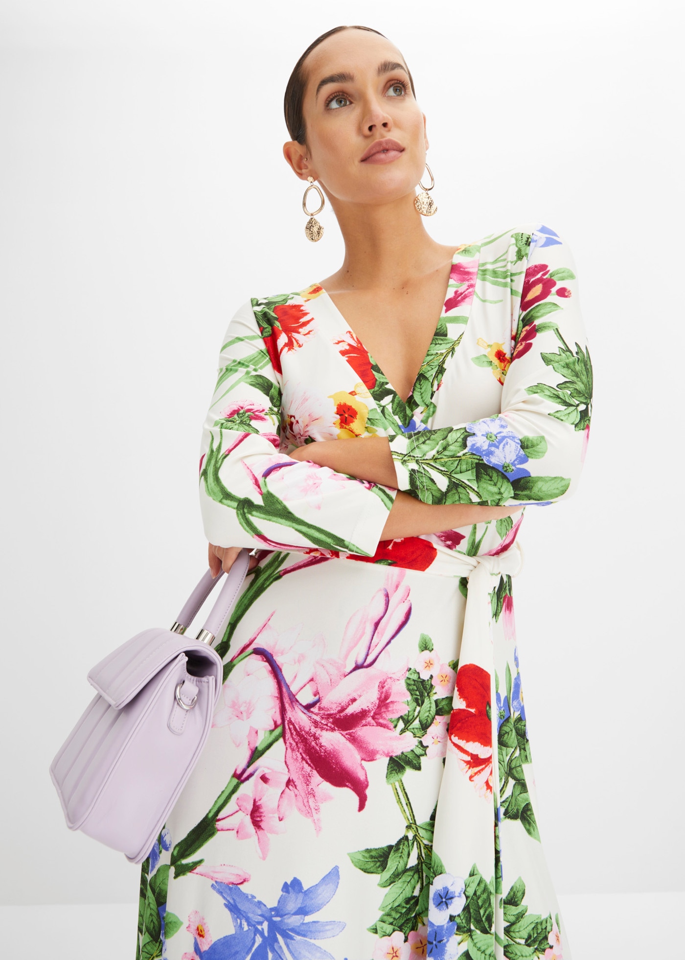 bonprix Maxikleid mit 3/4-Ärmeln, taillierte Passform, aus Polyester und Elasthan