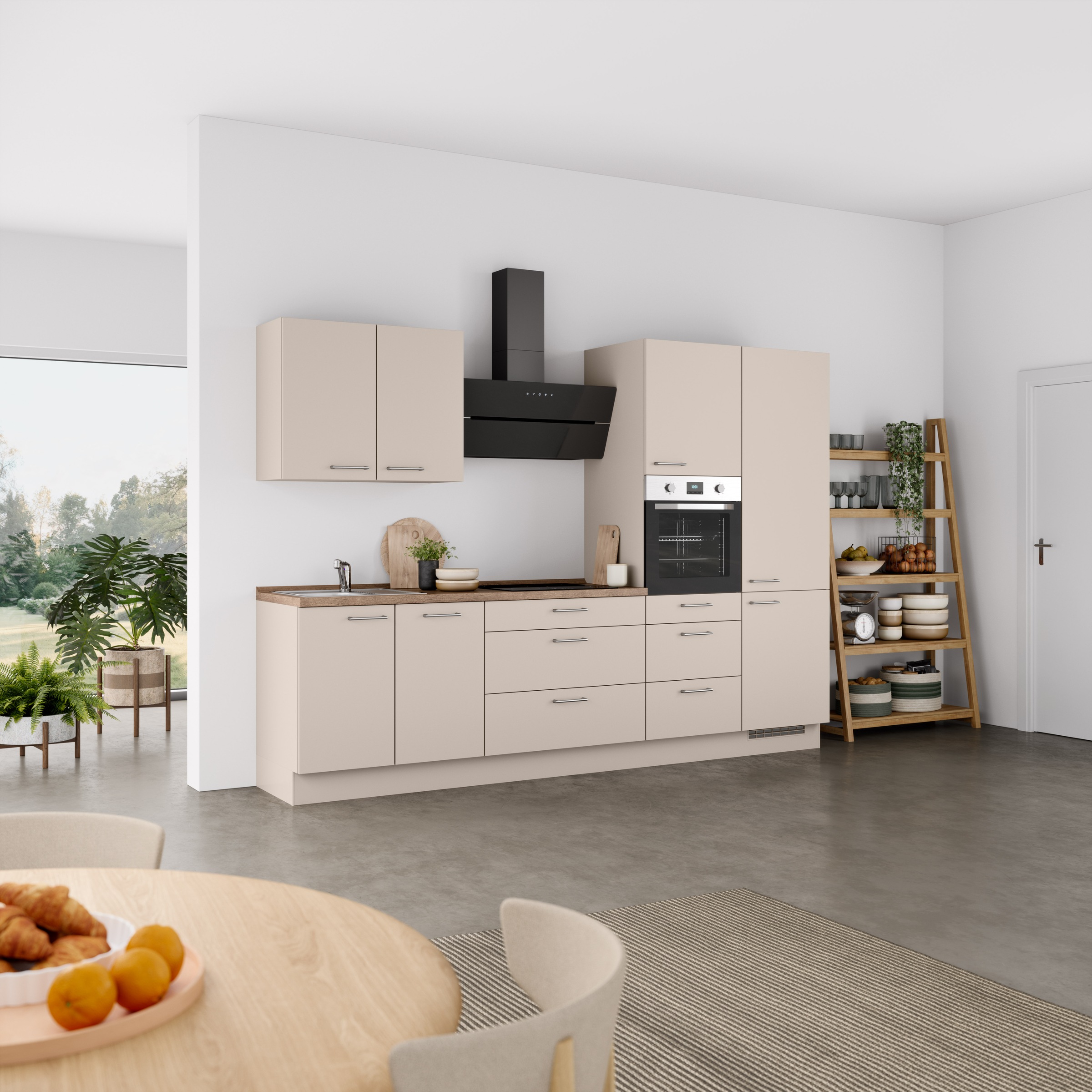 nobilia® Küchenzeile »"Laser II", Ausrichtung wählbar, Breite 300 cm«, vormontiert, wahlw. mit unterschiedlichen E-Geräten-Sets