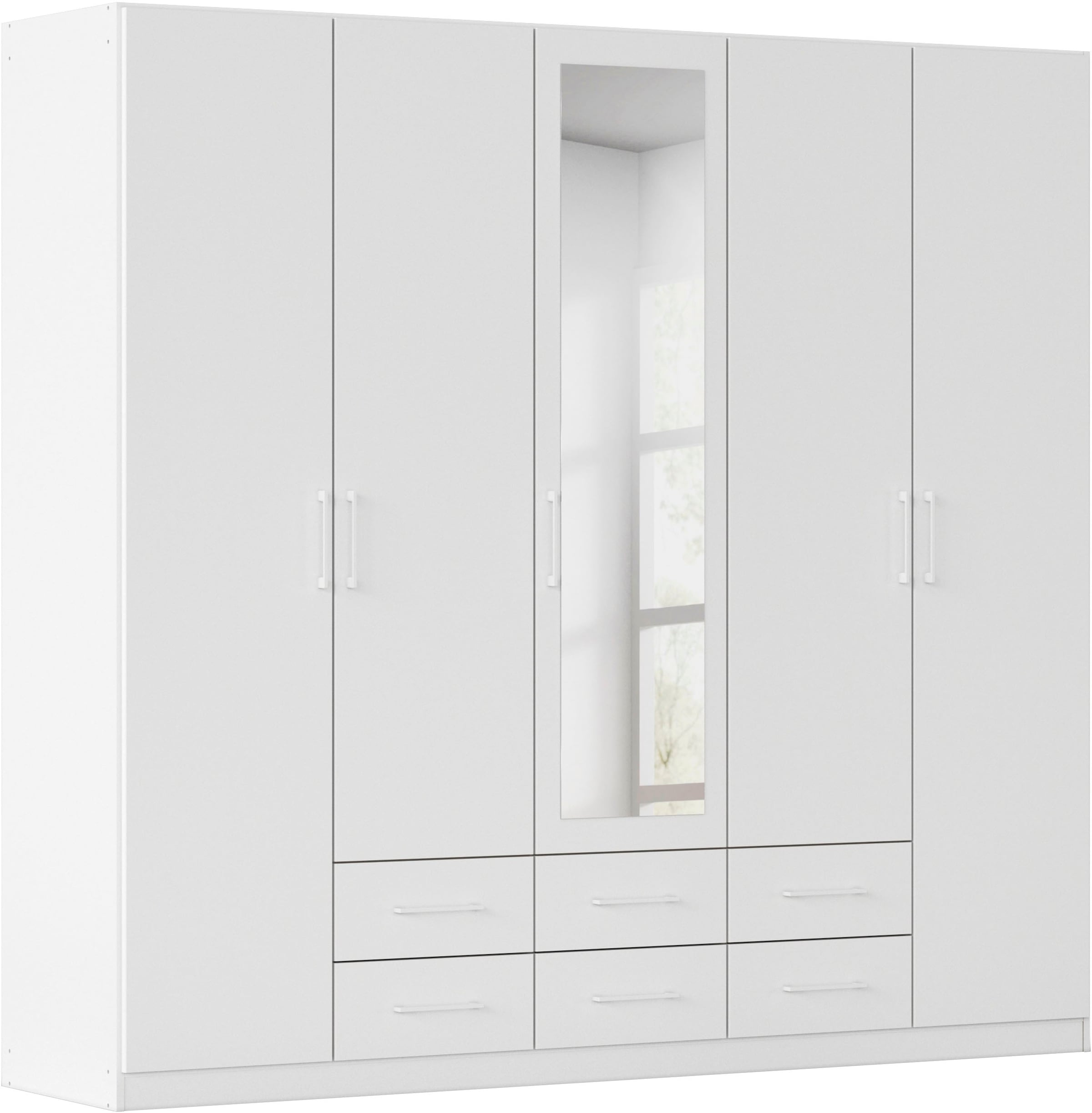 rauch Kleiderschrank "Schrank Garderobe Ankleide GAMMA Breiten 91/136/181/226/271/315/360 cm" in 3 Ausstattungen BASIC/CLASSIC/PREMIUM (inkl. SOFT-CLOSE-Funktion), verschiedene Griff-Varianten, mit Spiegel TOPSELLER MADE IN GERMANY