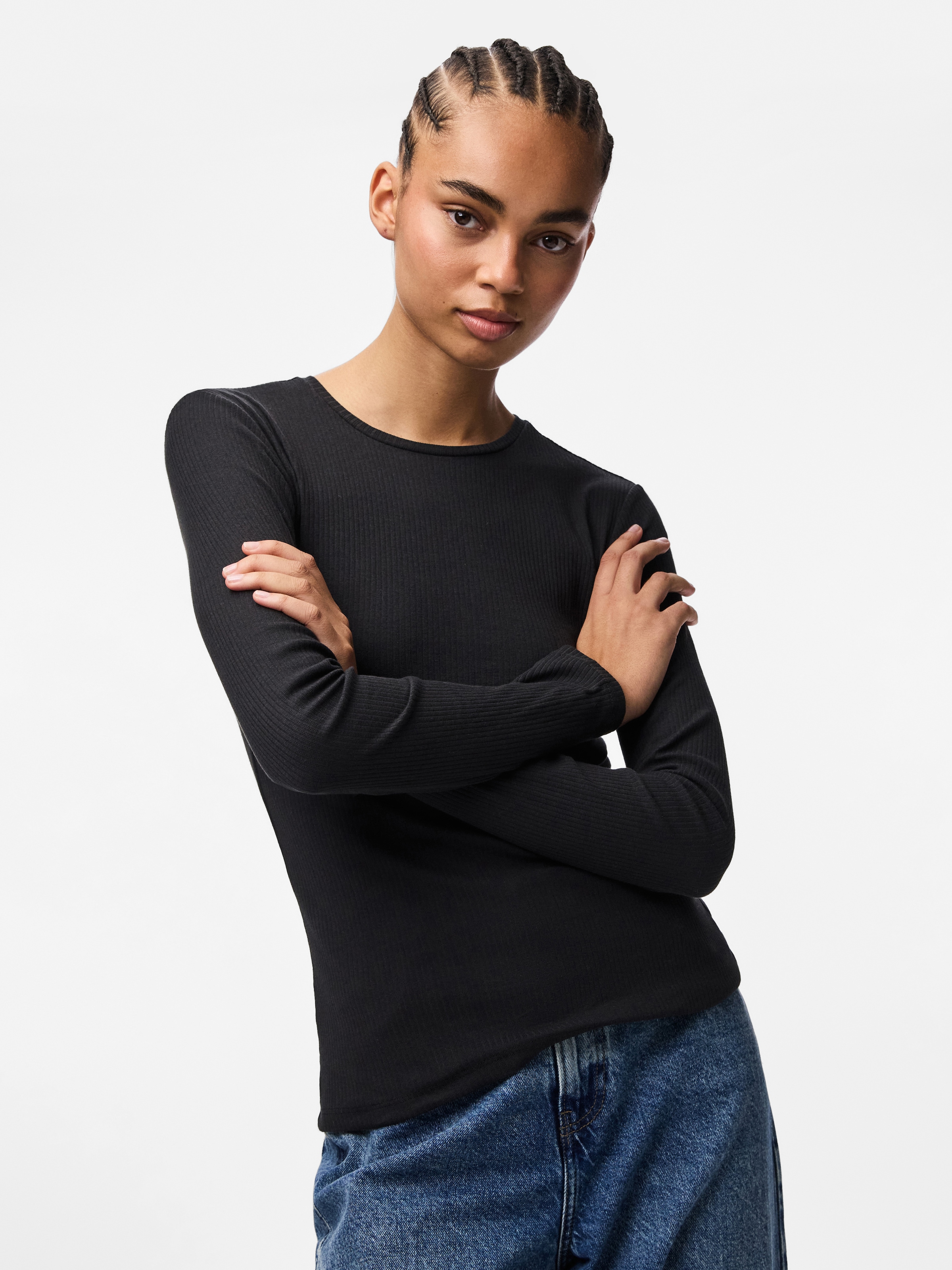 pieces Langarmshirt "PCRUKA LS TOP NOOS BC" Baumwollmischung, slim fit