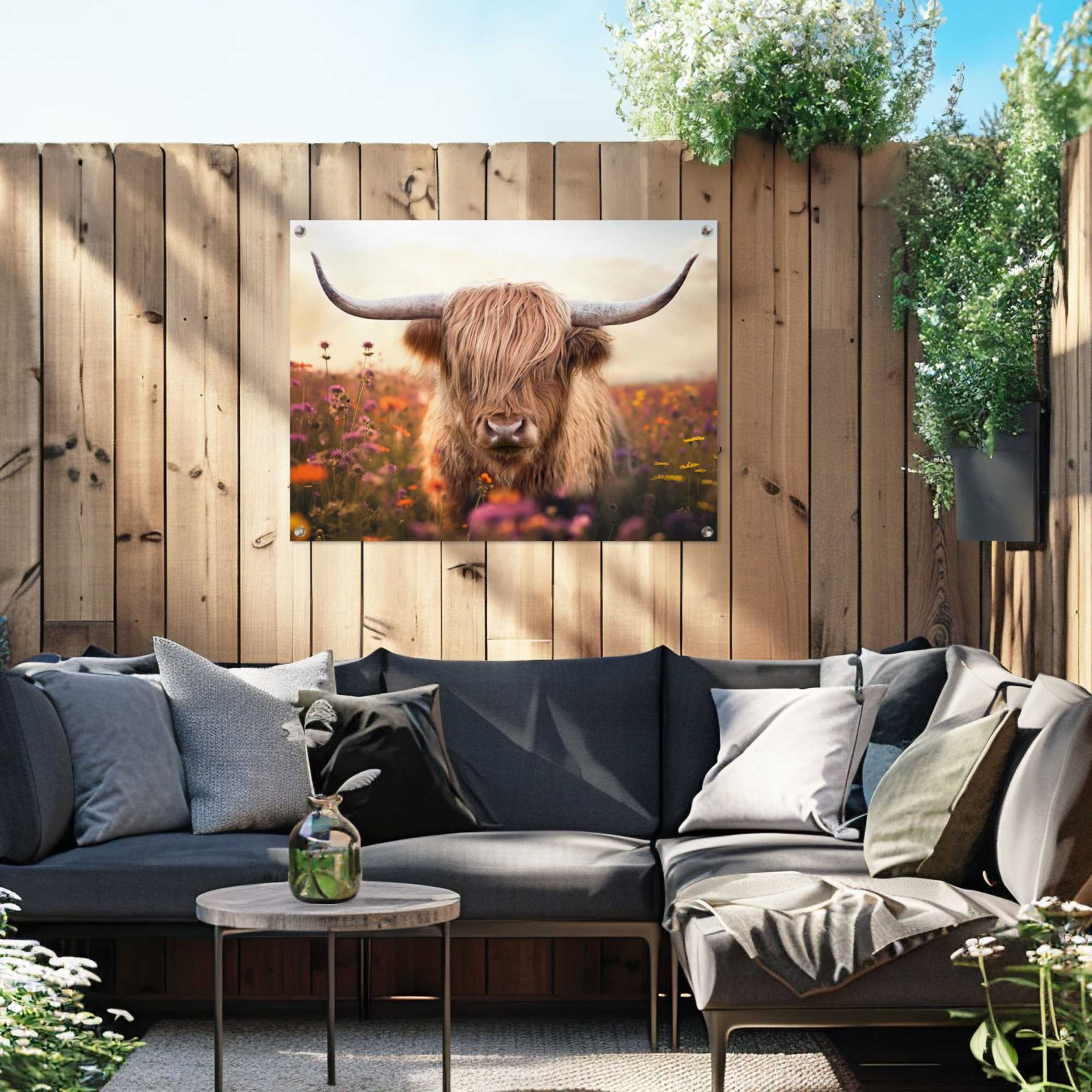 Reinders Poster "Spring Highlander" Garten - Schottischer Hochländer - Beige - Leinwand - Tiere - 80x60 cm