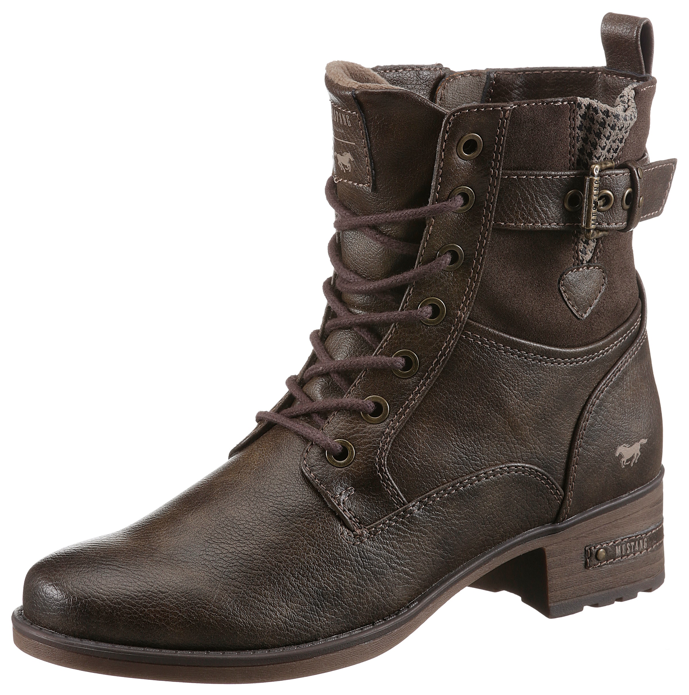 Mustang Shoes Schnürstiefelette, Stiefelette, Herbstschuh mit Zierriemchen am Schaft