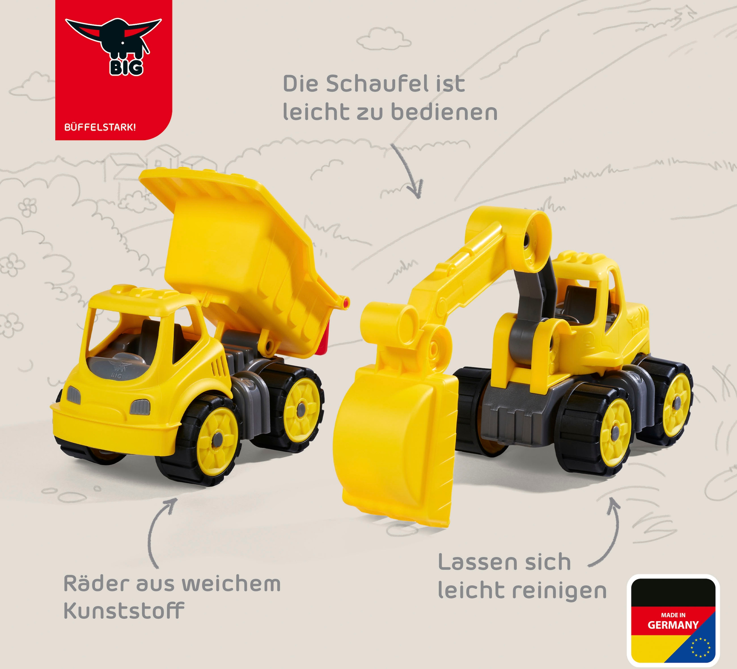 BIG Spielzeug-Baumaschine »Power-Worker Mini«, (Set, bestehend aus Kipper und Bagger), Sandspielzeug, Made in Germany