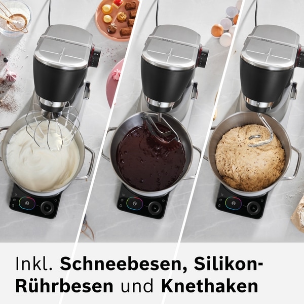 BOSCH Küchenmaschine »Serie 8, 9 Automatikprogramme, integrierte Waage, Timer, 6l Schüssel« Edelstahlschüssel, 3 Rührwerkzeuge spülmaschinenfest, 7 Stufen, 1800 W
